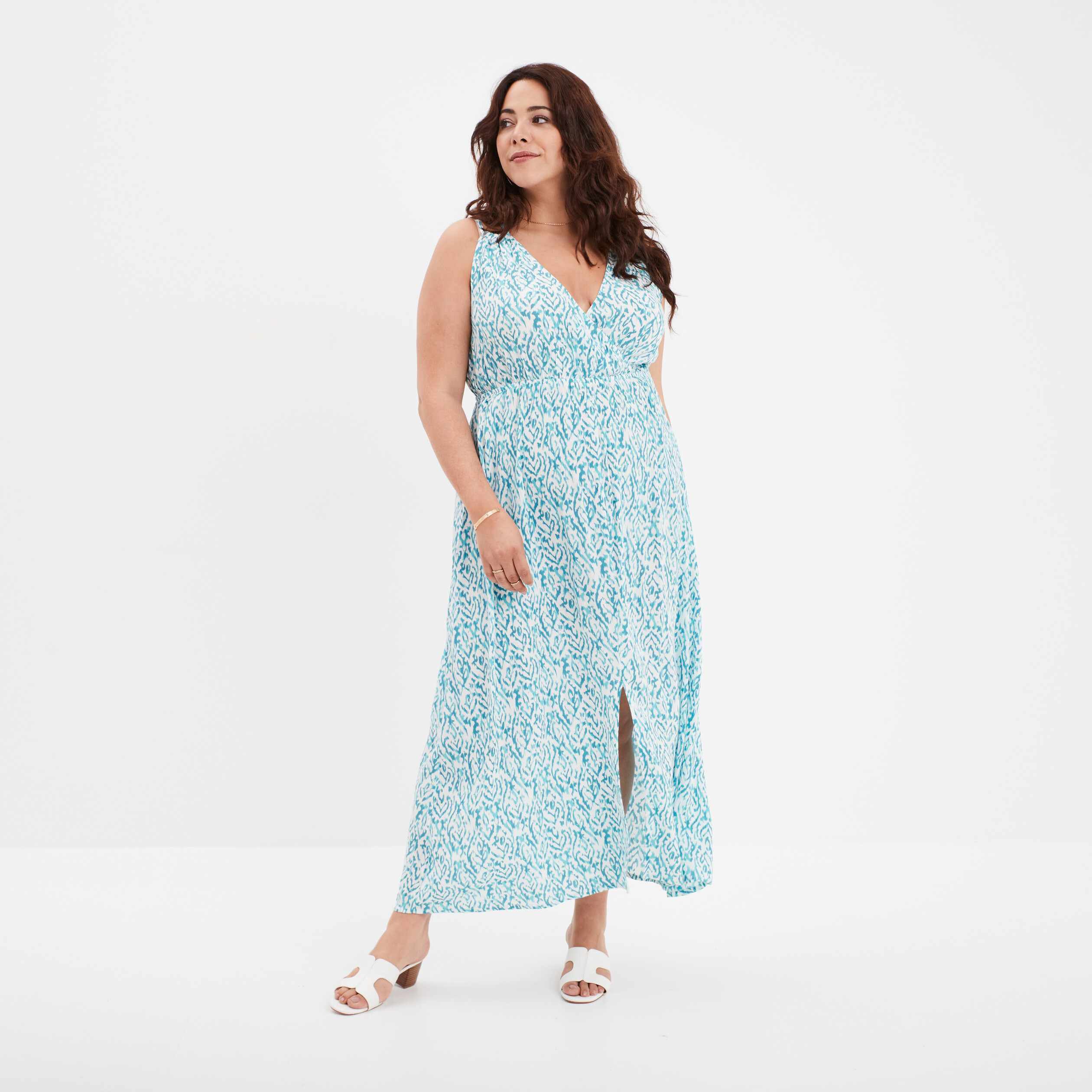 robe midi fluide avec bretelles fines ecru femmegt Robe midi fluide avec bretelles fines ecru femme grande taille