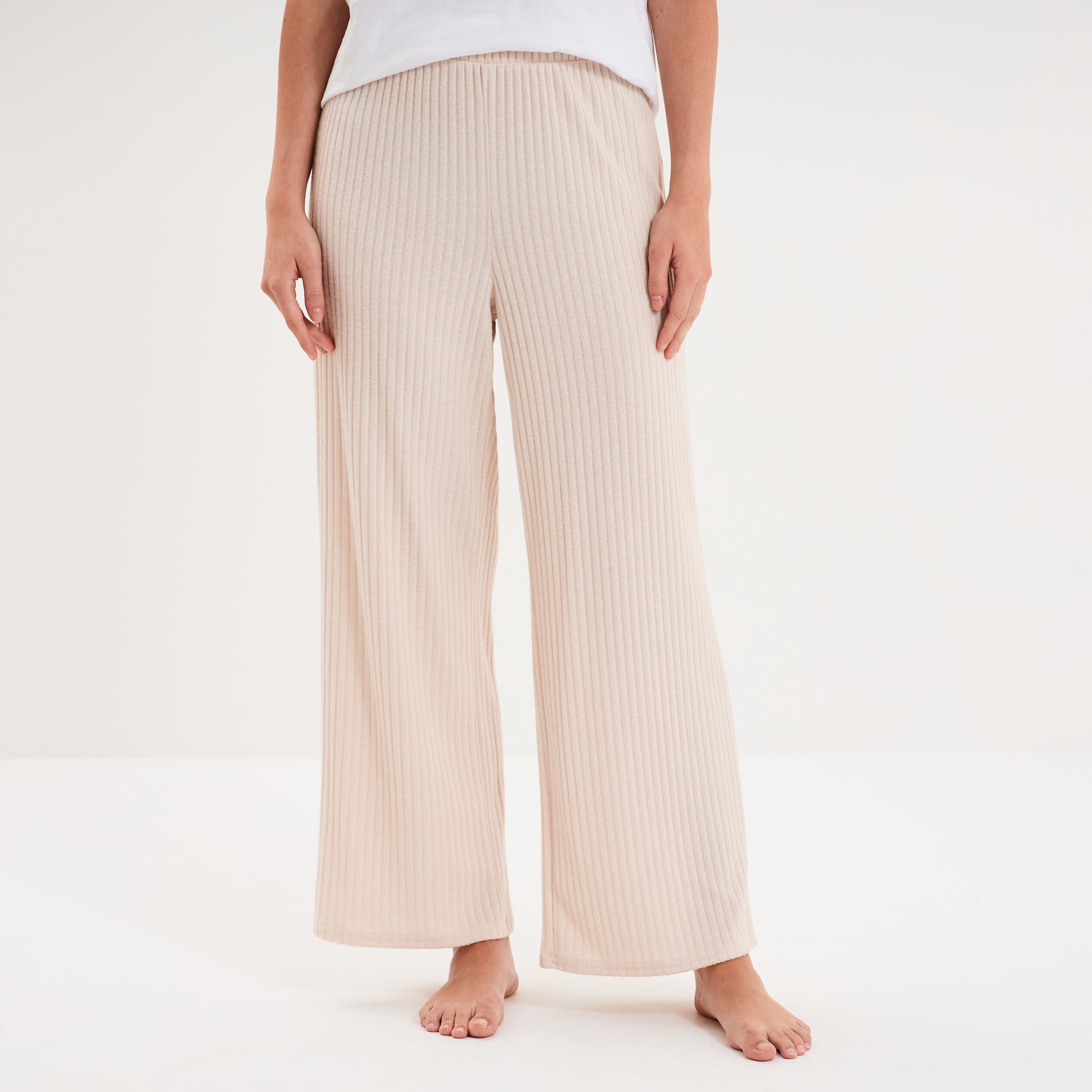 Bas de pyjama large c&ocirc;tel&eacute; long beige femme