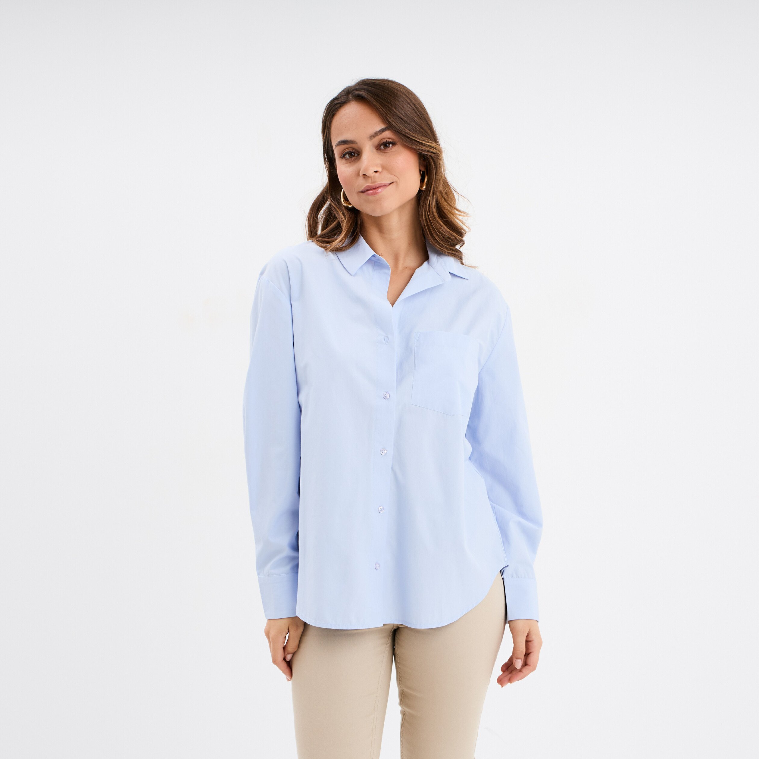 chemise oversize popeline de coton bleu ciel femme Chemise oversize popeline de coton bleu ciel femme