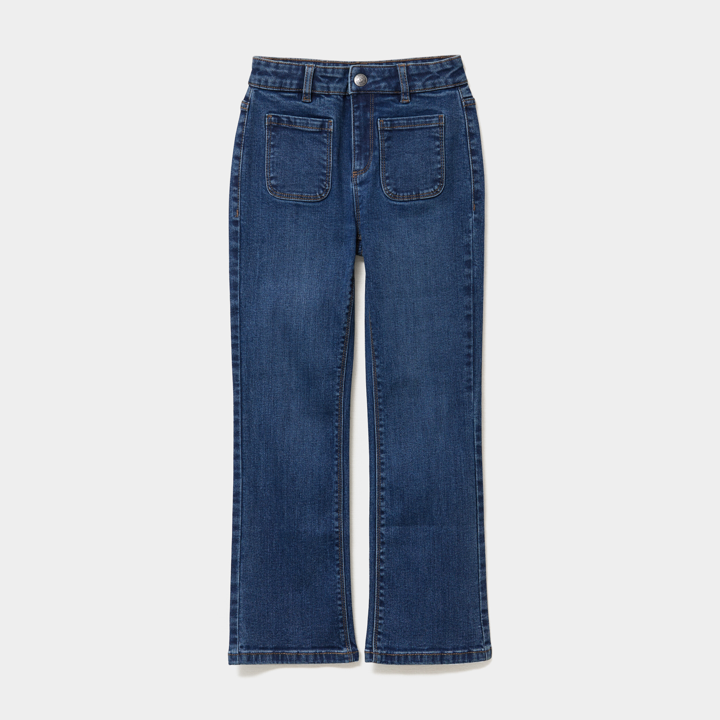 Jean flare poches plaqu&eacute;es bleu fonc&eacute; fille