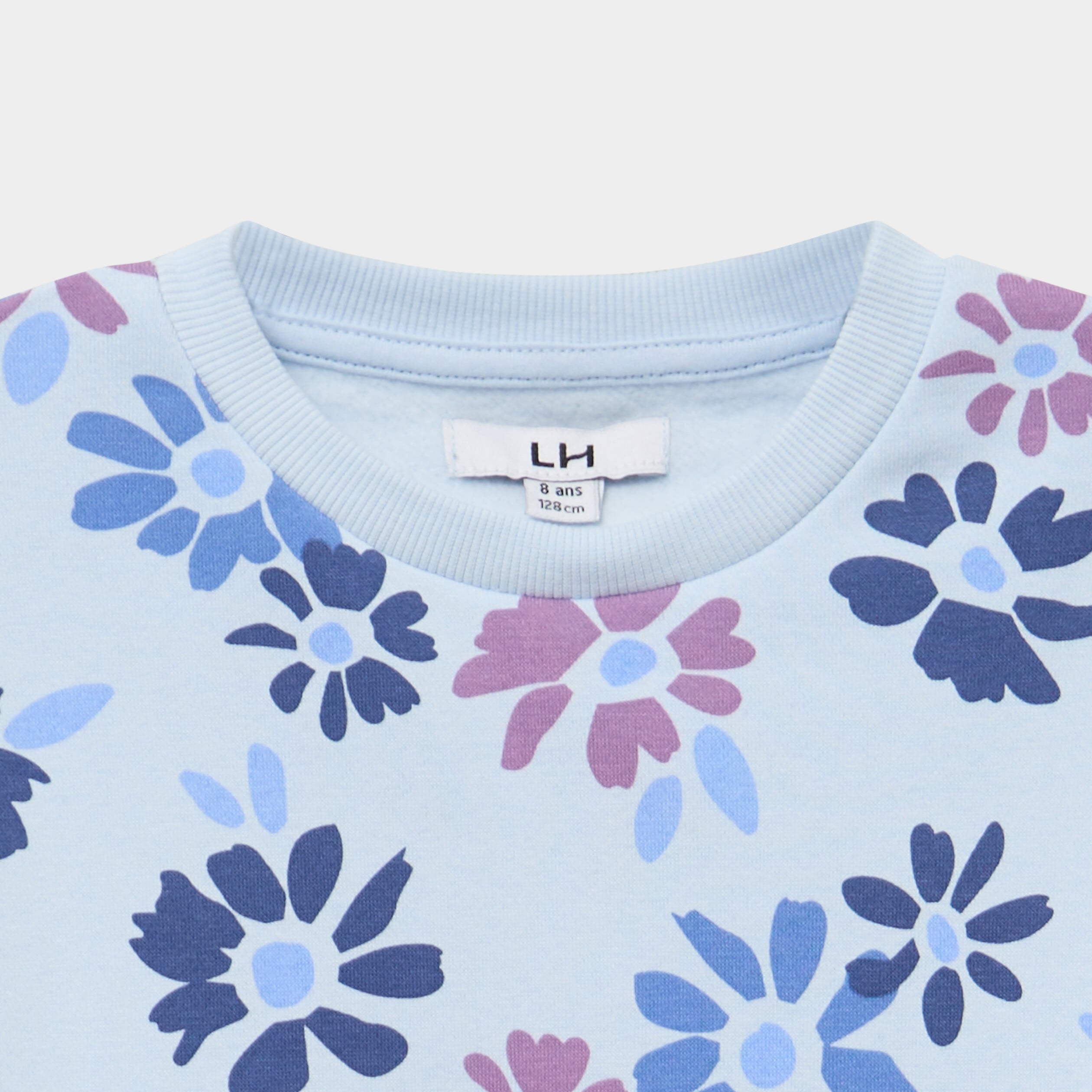 Sweat col rond manches longues bleu clair fille