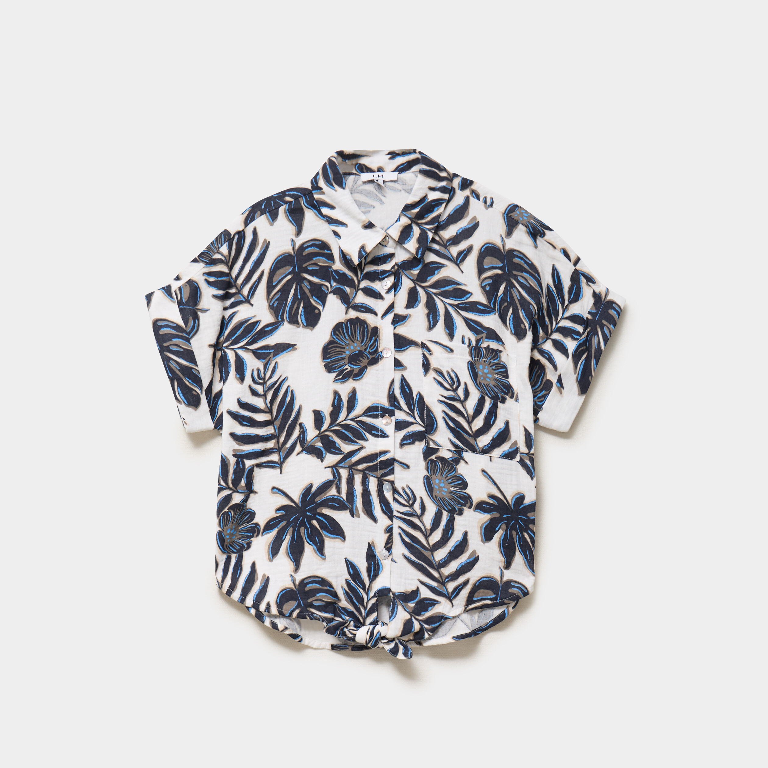 Chemise nou&eacute;e manches courtes gaze coton ecru femme