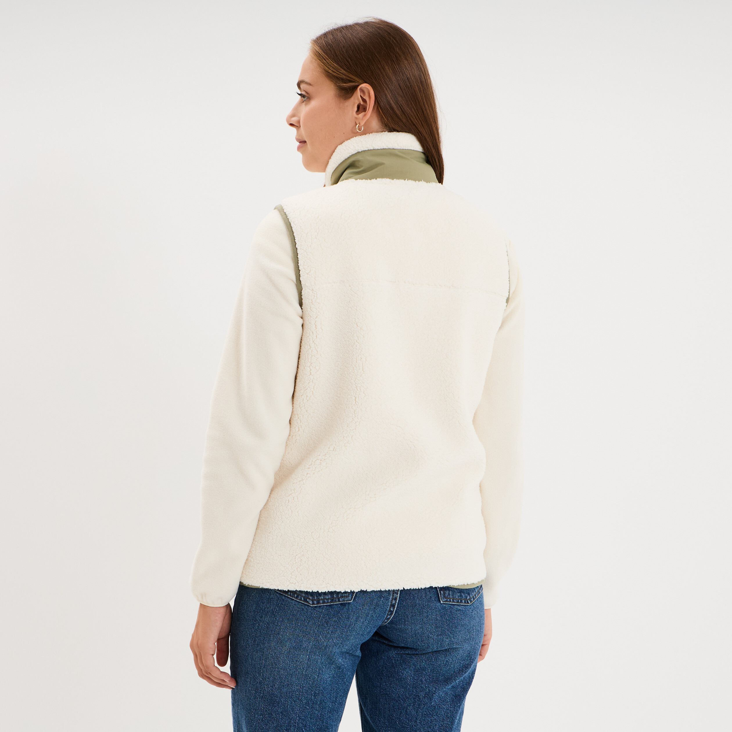 Gilet polaire col montant sans manches blanc femme
