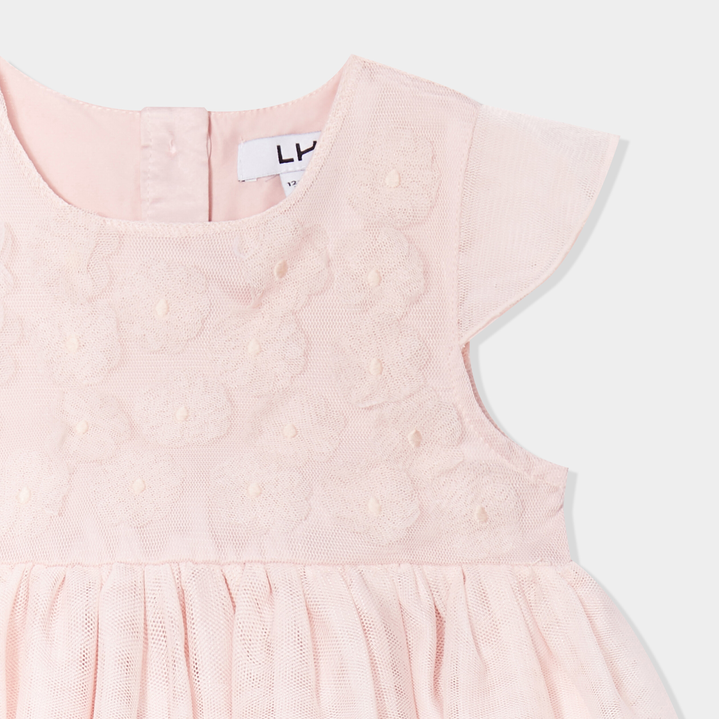 Robe ceremonie en dentelle evasee rose clair bebe fille