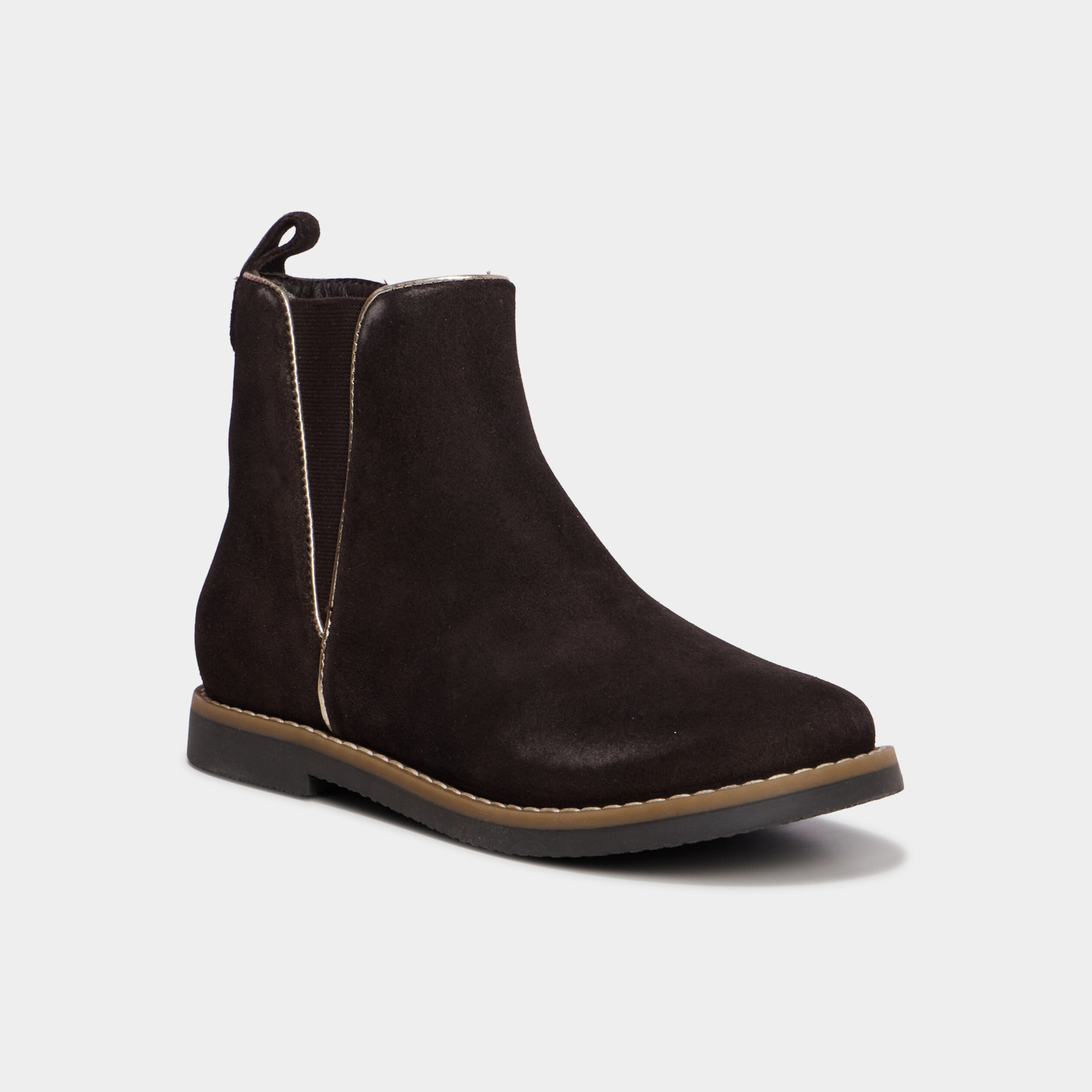 Boots chelsea en cuir effet su&eacute;dine marron fille