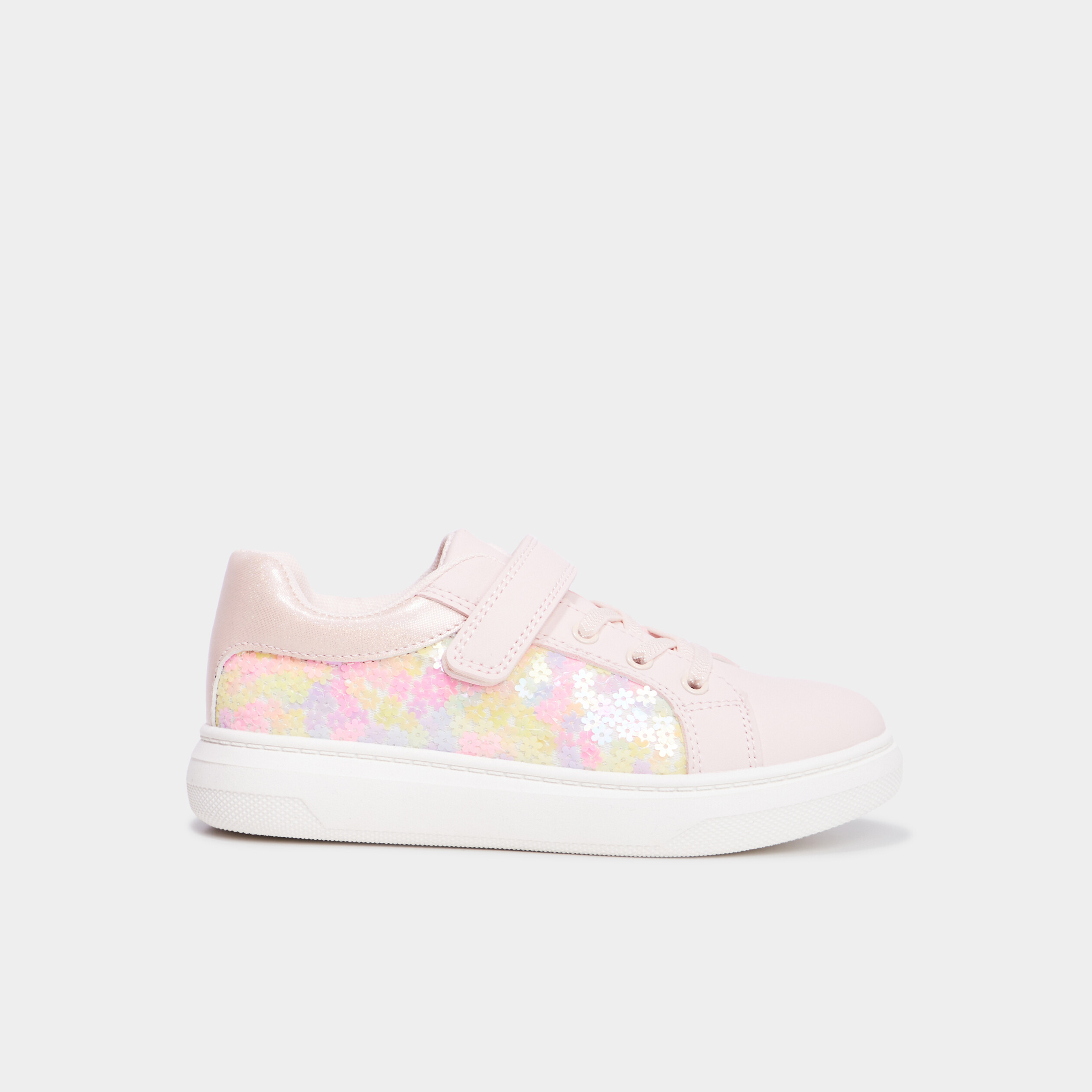 Tennis basses &agrave; scratchs et sequins rose fille
