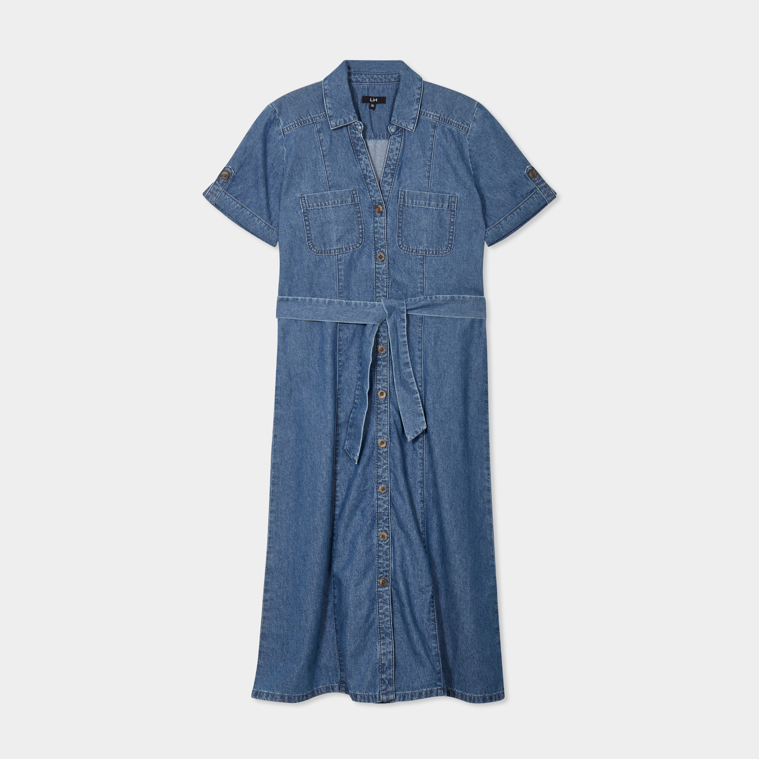 robe midi en jean ceinturee coton denim double stone femme Robe midi en jean ceinturée coton denim double stone femme