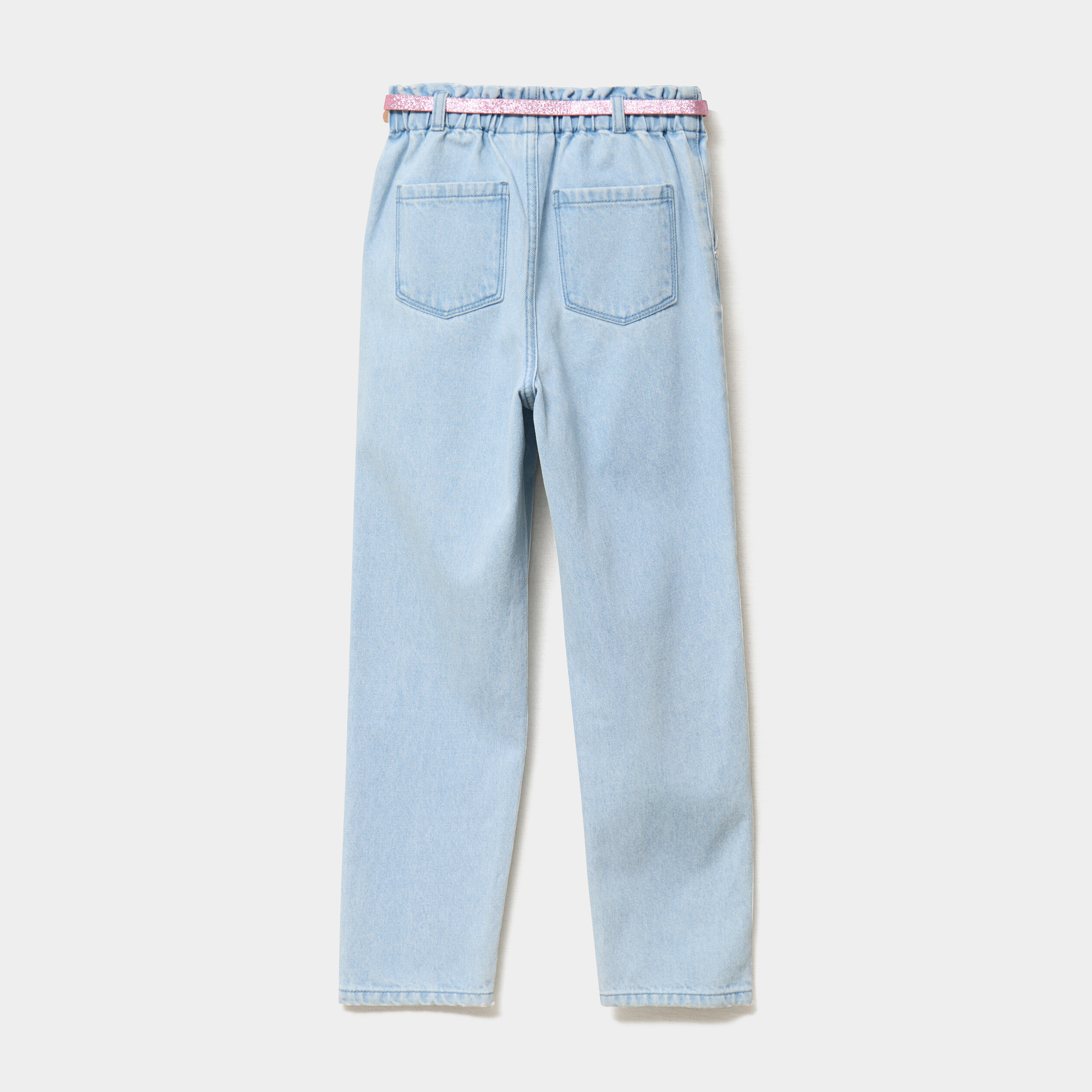 Jean mom brodé avec ceinture denim triple stone fille