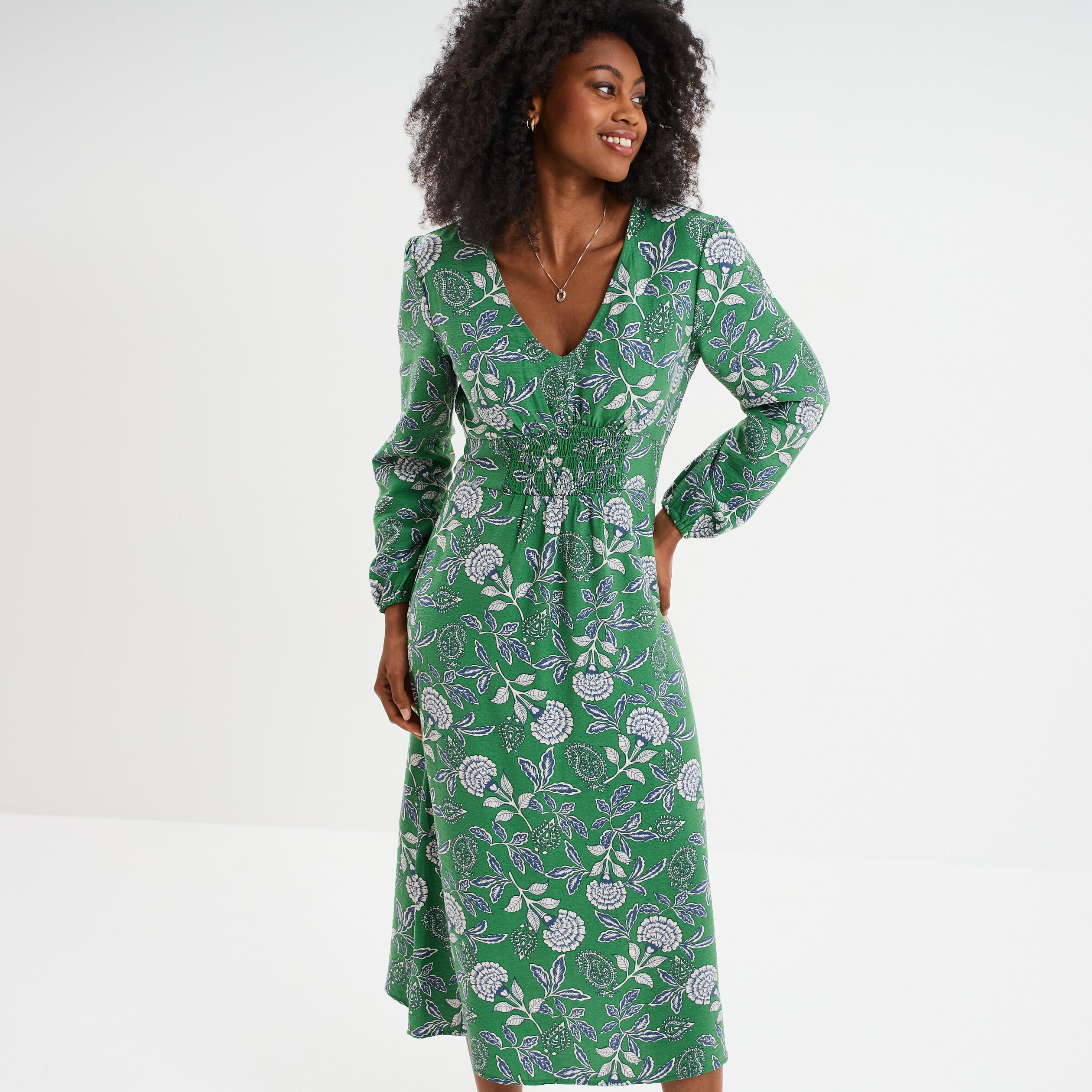 Robe longue empire manches longues vert menthe femme