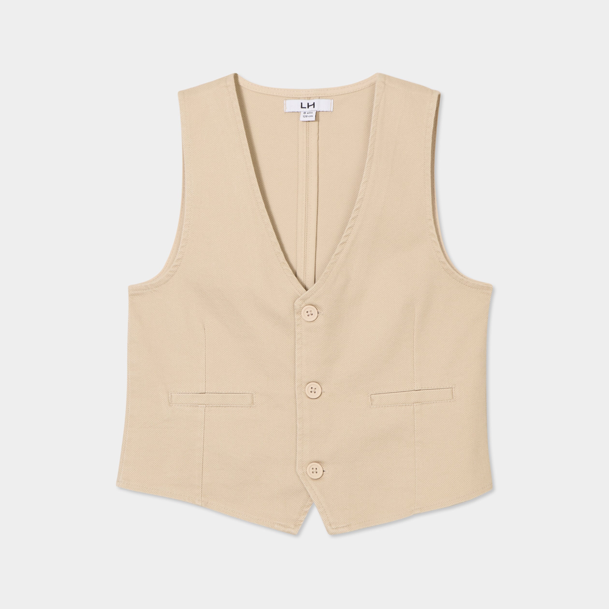 Gilet sans manches c&eacute;r&eacute;monie ajust&eacute; beige gar&ccedil;on