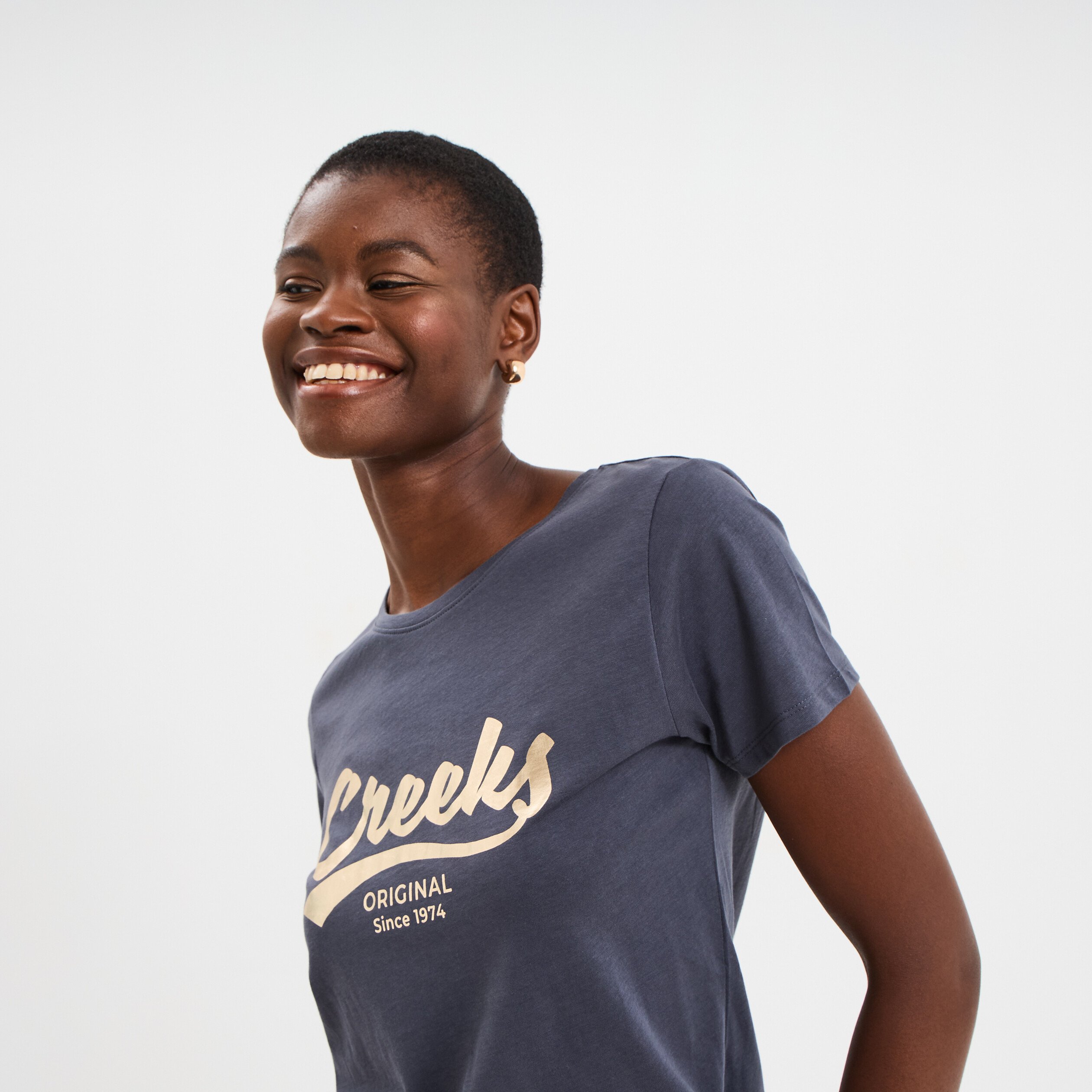 t shirt col rond manches courtes creeks bleu fonce femme T-shirt col rond manches courtes Creeks bleu foncé femme