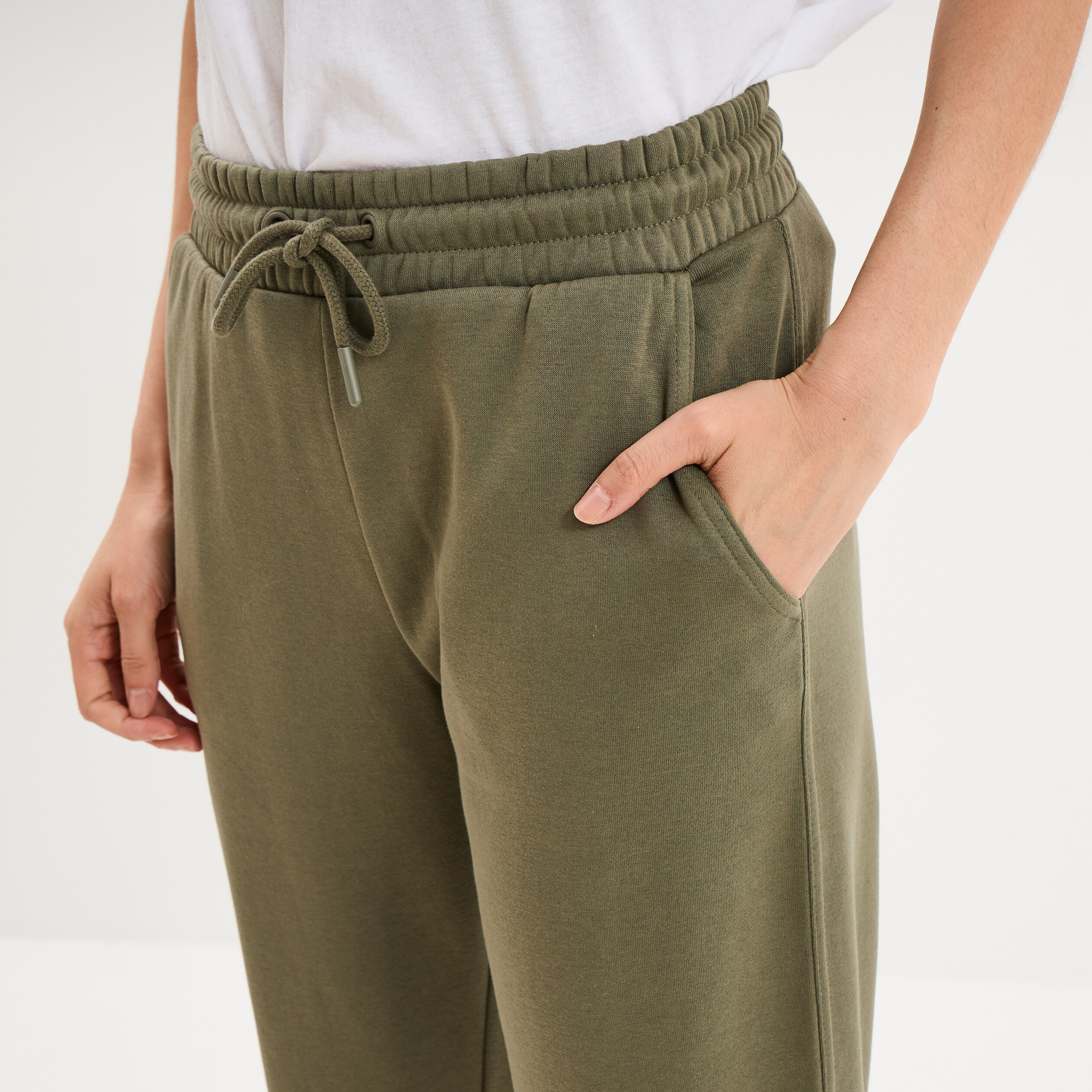 Pantalon de jogging molletonn&eacute; vert kaki femme