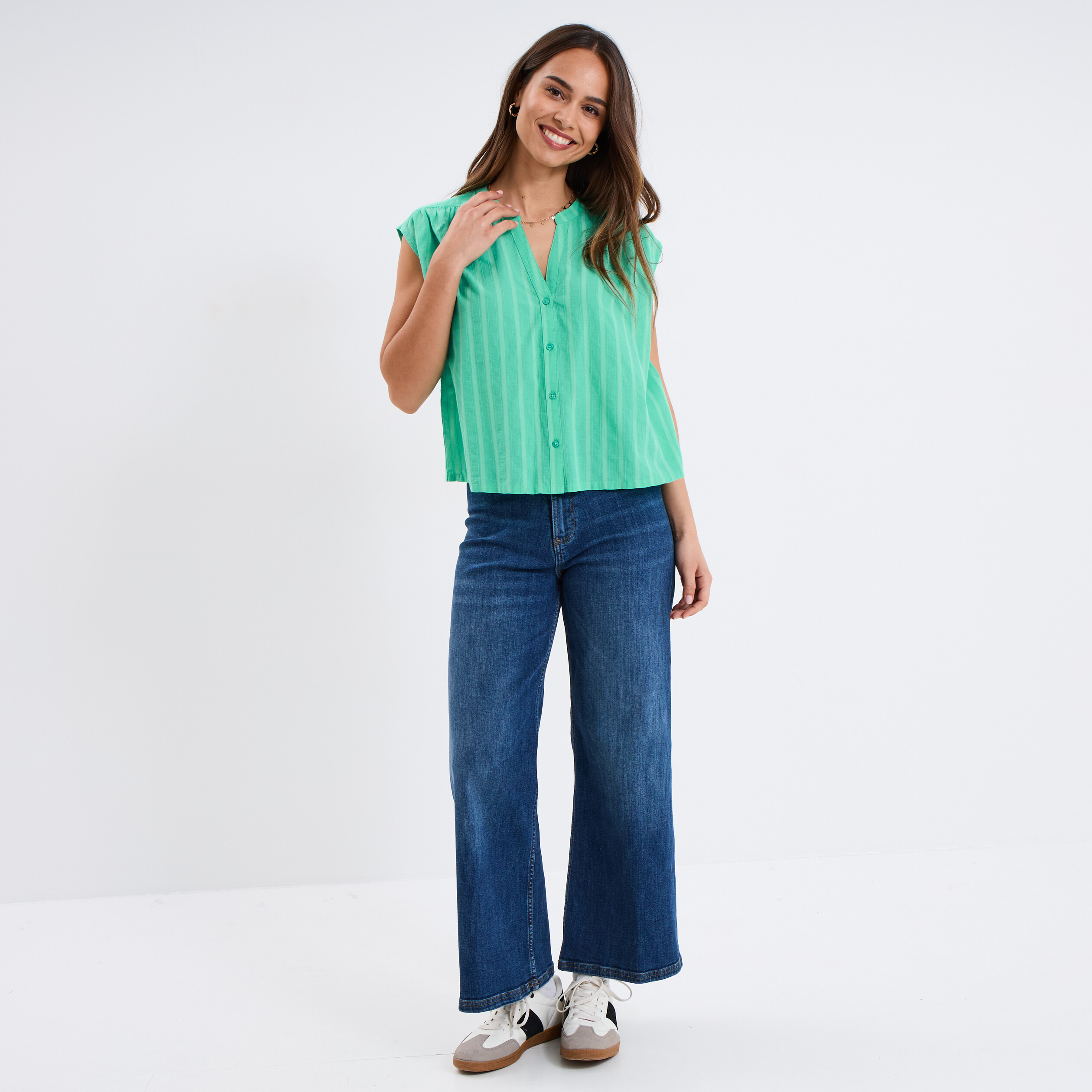 blouse sans manches col tunisien coton vert menthe femme Blouse sans manches col tunisien coton vert menthe femme