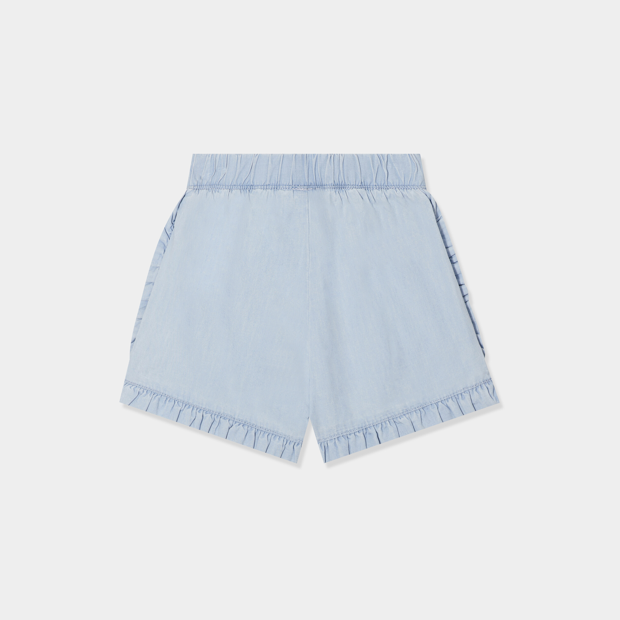 Short en jean &agrave; volants Creeks denim bleach b&eacute;b&eacute; fille