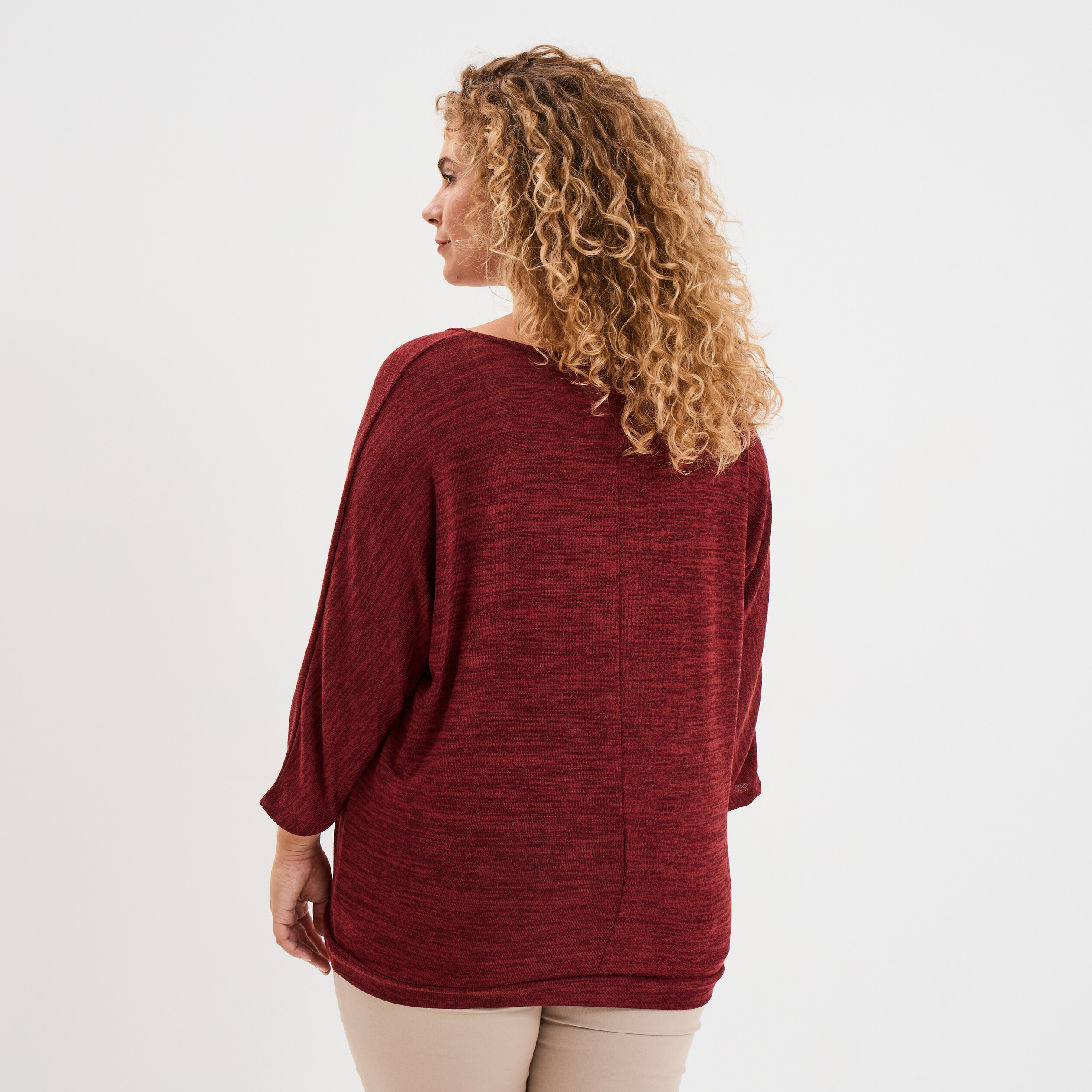 pull manches 34 chauve souris col v bordeaux femmegt Pull manches 3/4 chauve-souris col V bordeaux femme grande taille