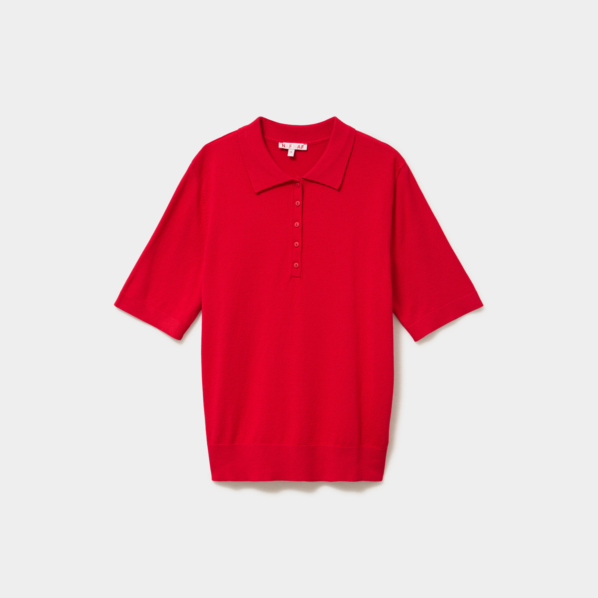 Pull col polo manches courtes rouge femme