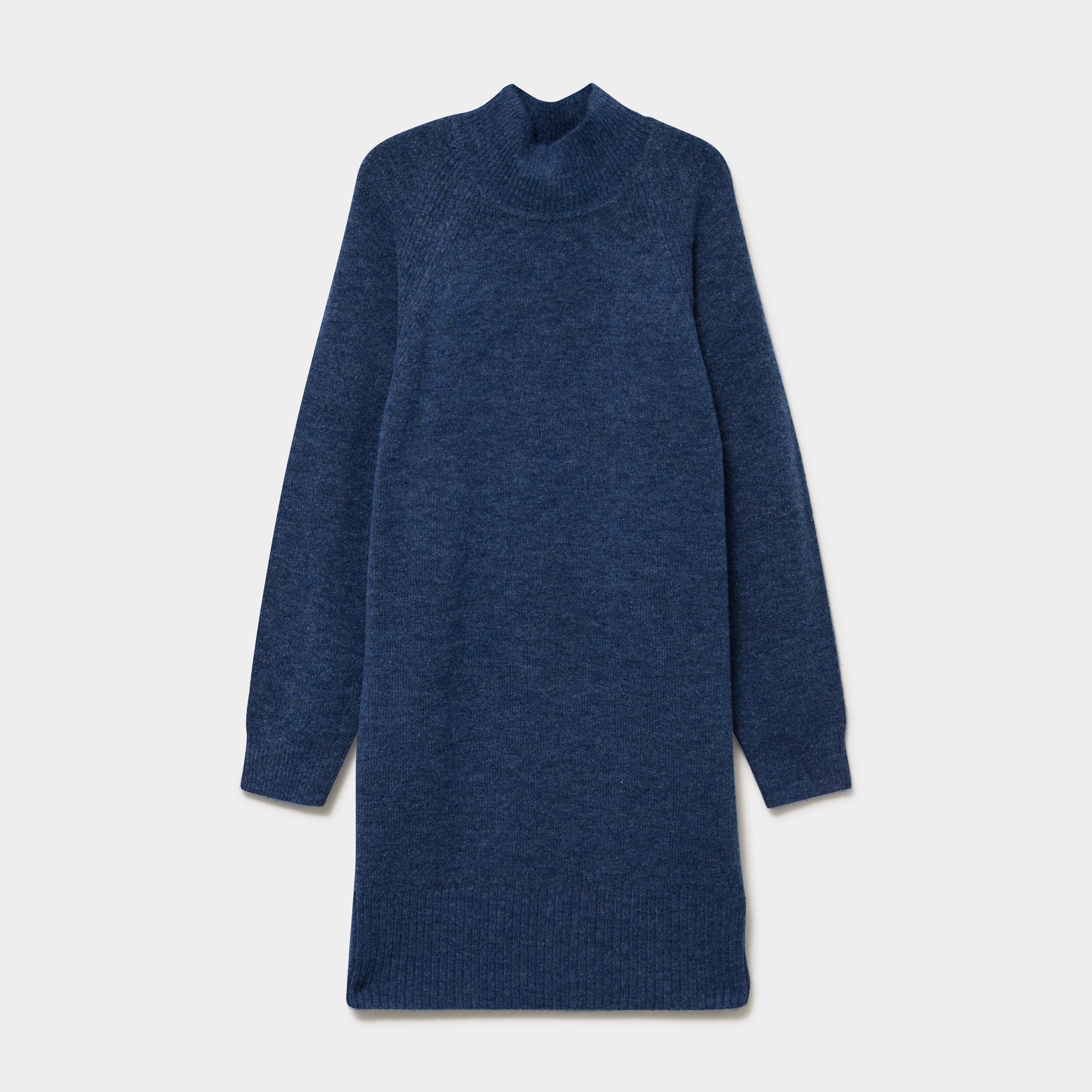 Robe pull col montant manches longues bleu femme