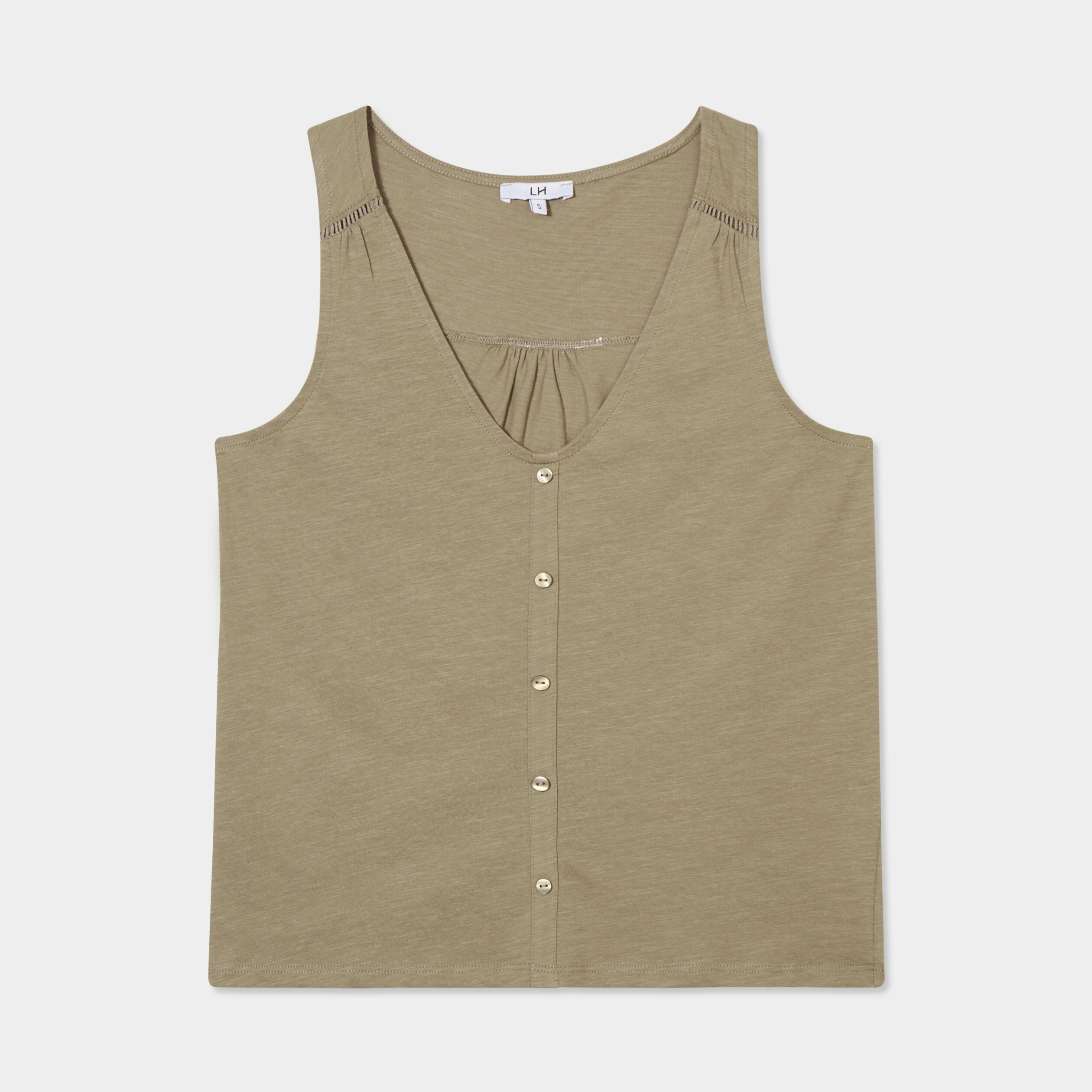 debardeur sans manches a boutons coton vert kaki femme Débardeur sans manches à boutons coton vert kaki femme