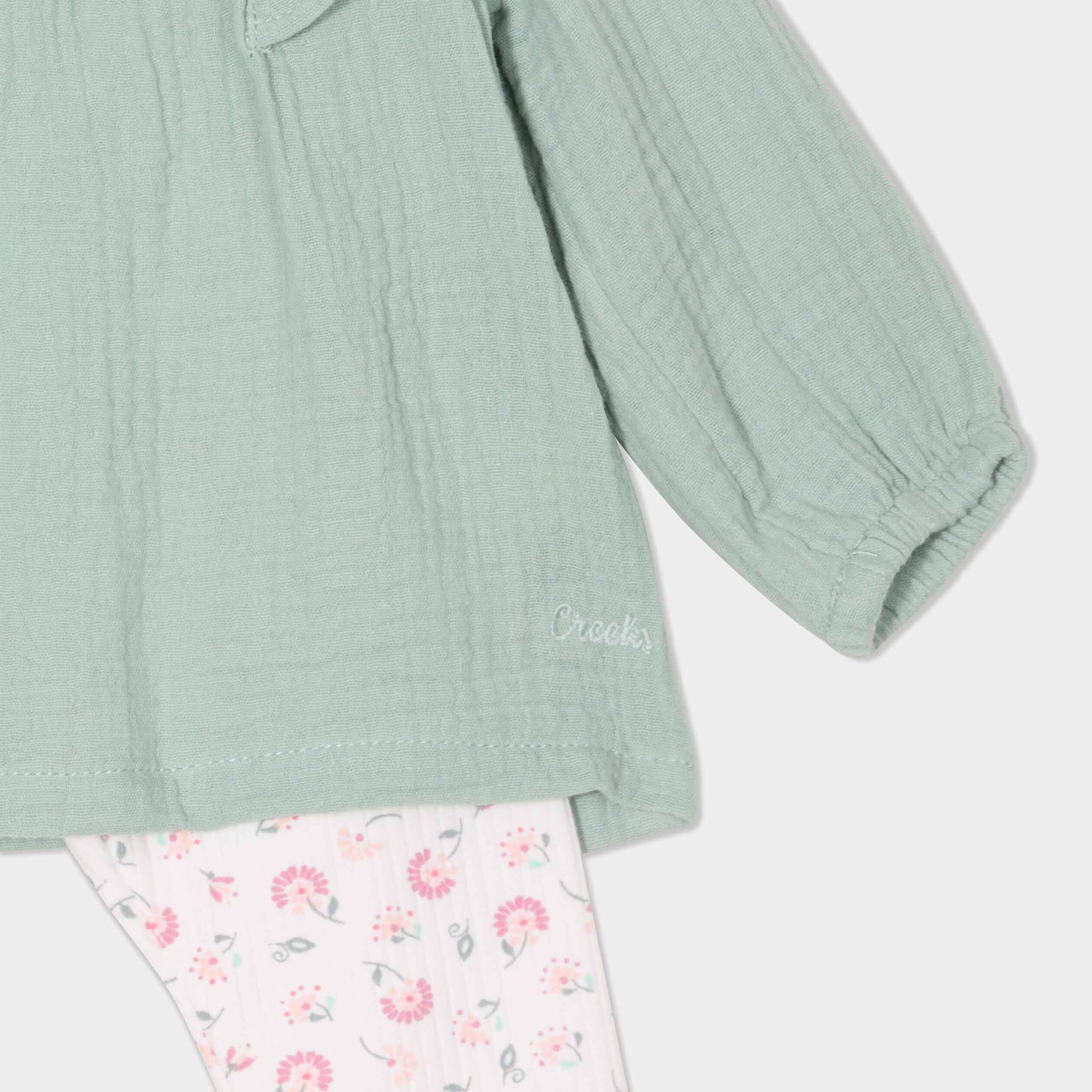ensemble 3 pieces en gaze de coton creme bebef Ensemble 3 pièces en gaze de coton creme bébé fille