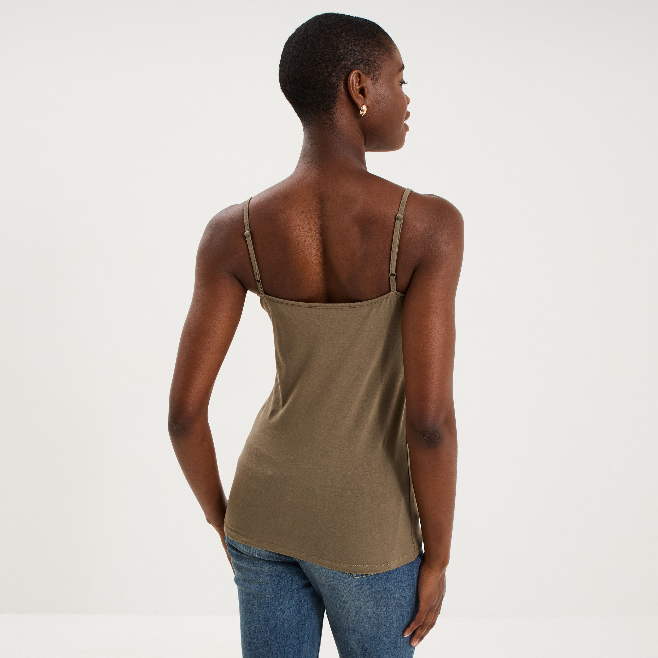 D&eacute;bardeur coton bretelles r&eacute;glables vert kaki femme