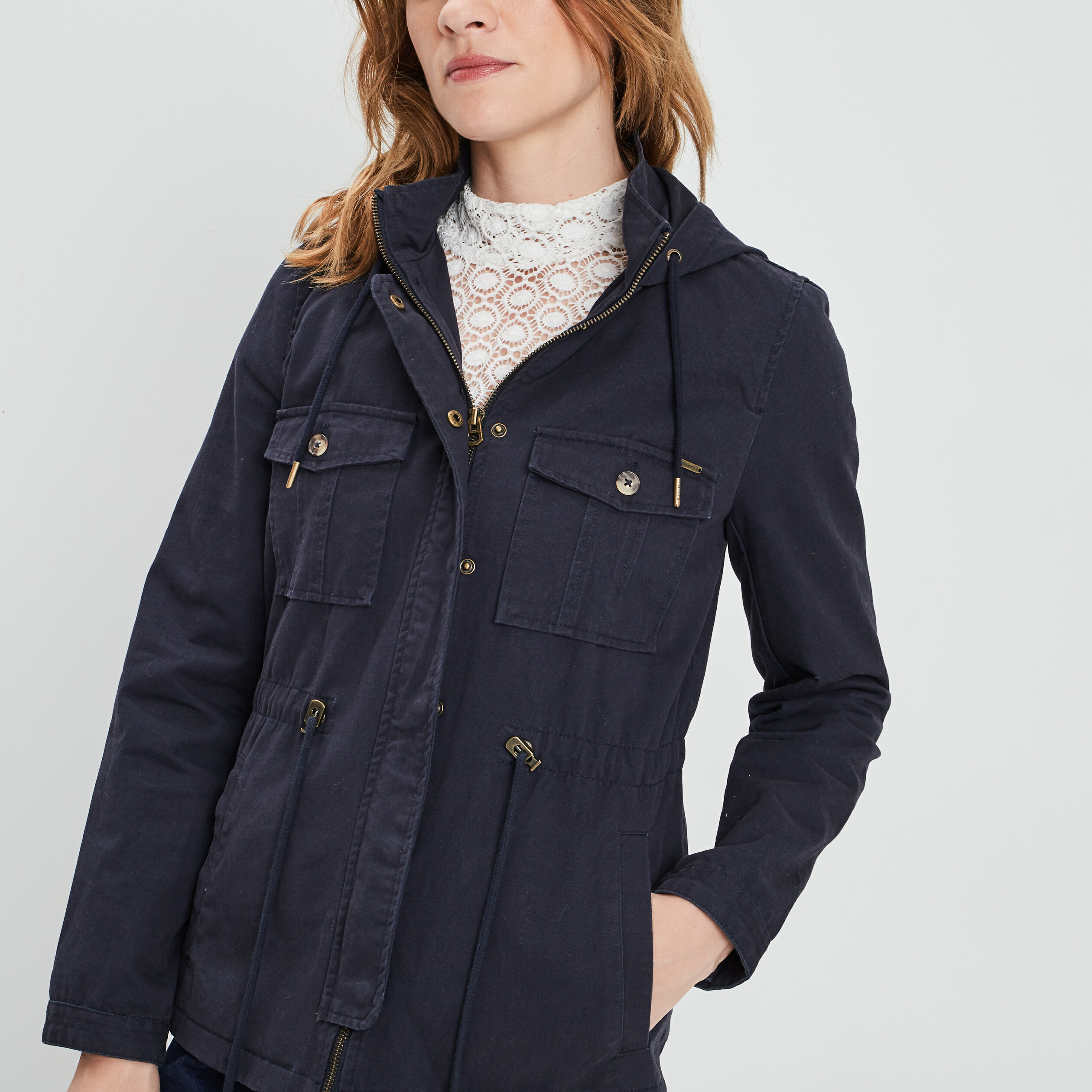 blouson droit a capuche bleu marine femme Blouson droit à capuche bleu marine femme