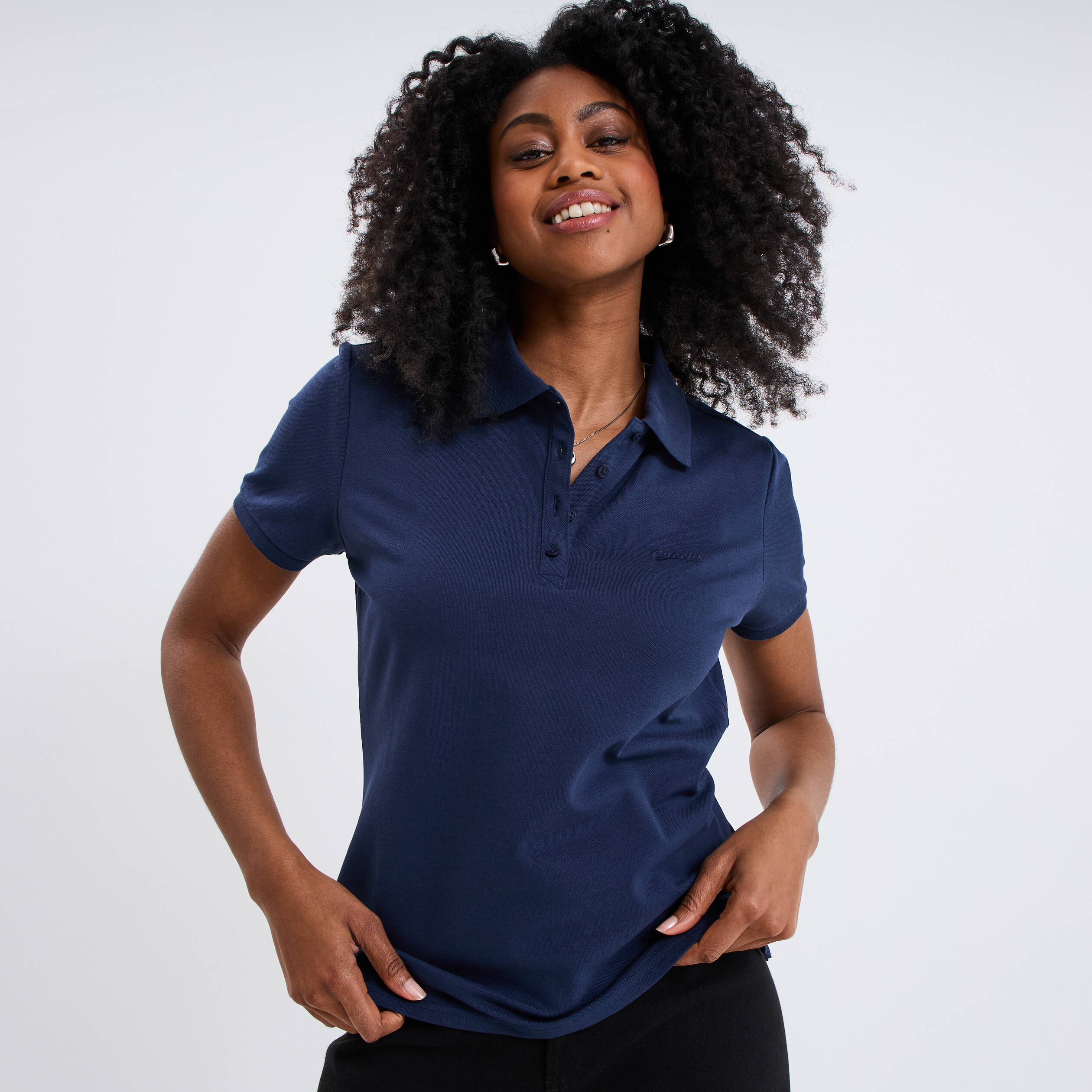polo ajuste manches courtes coton bleu marine femme Polo ajusté manches courtes coton bleu marine femme