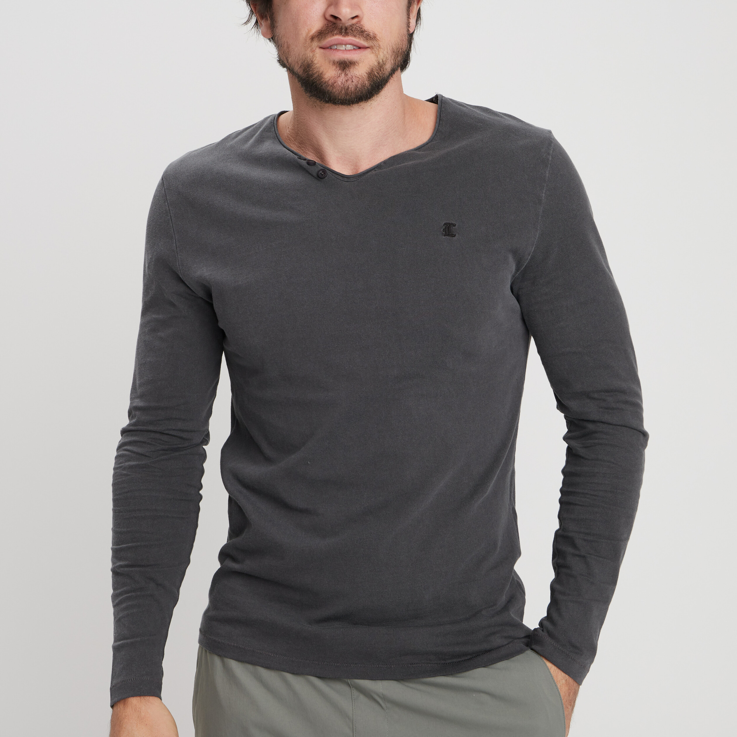 t shirt manches longues liberto gris fonce homme T-shirt manches longues Liberto gris foncé homme