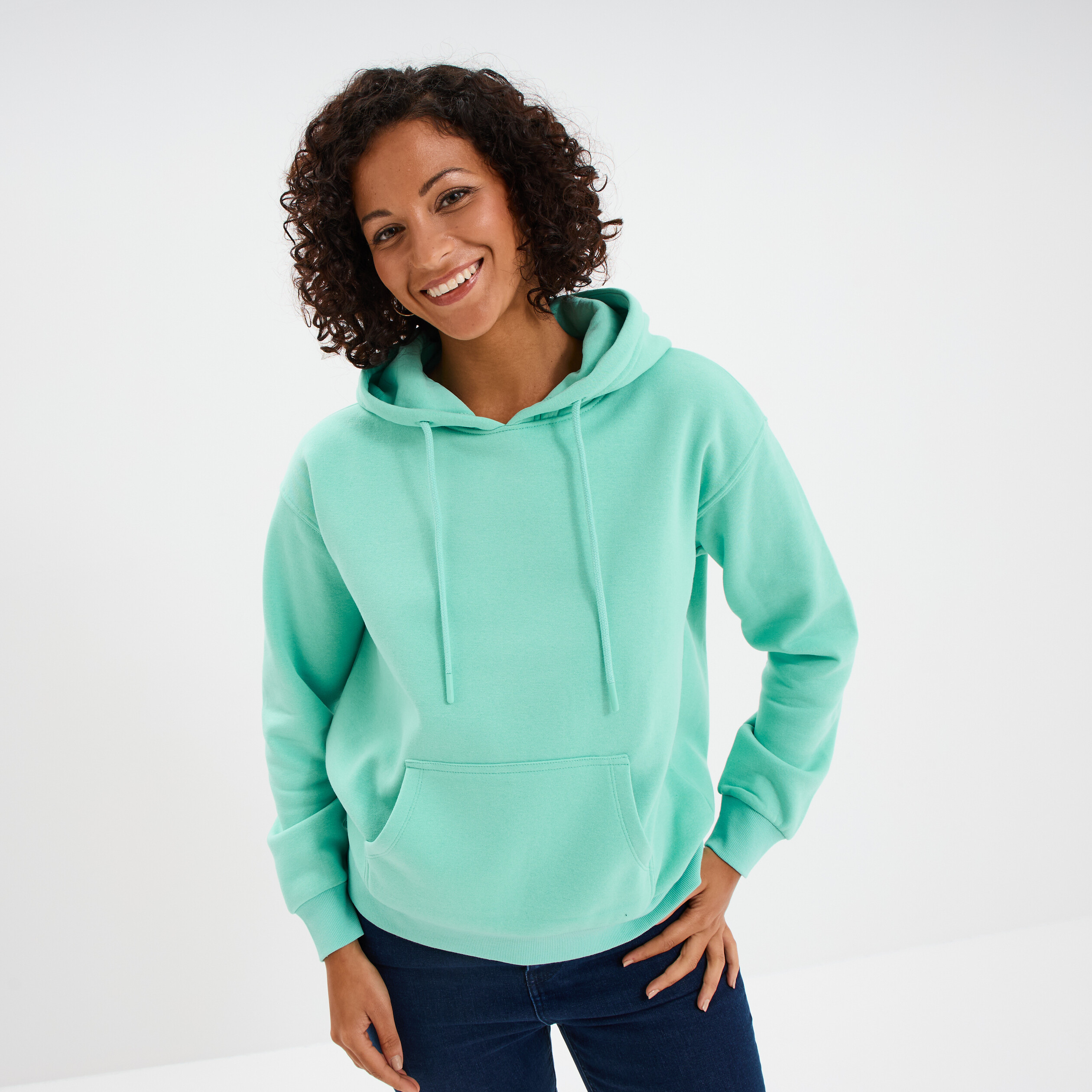 sweat hoodie molleton a capuche bleu turquoise femme Sweat hoodie molleton à capuche bleu turquoise femme