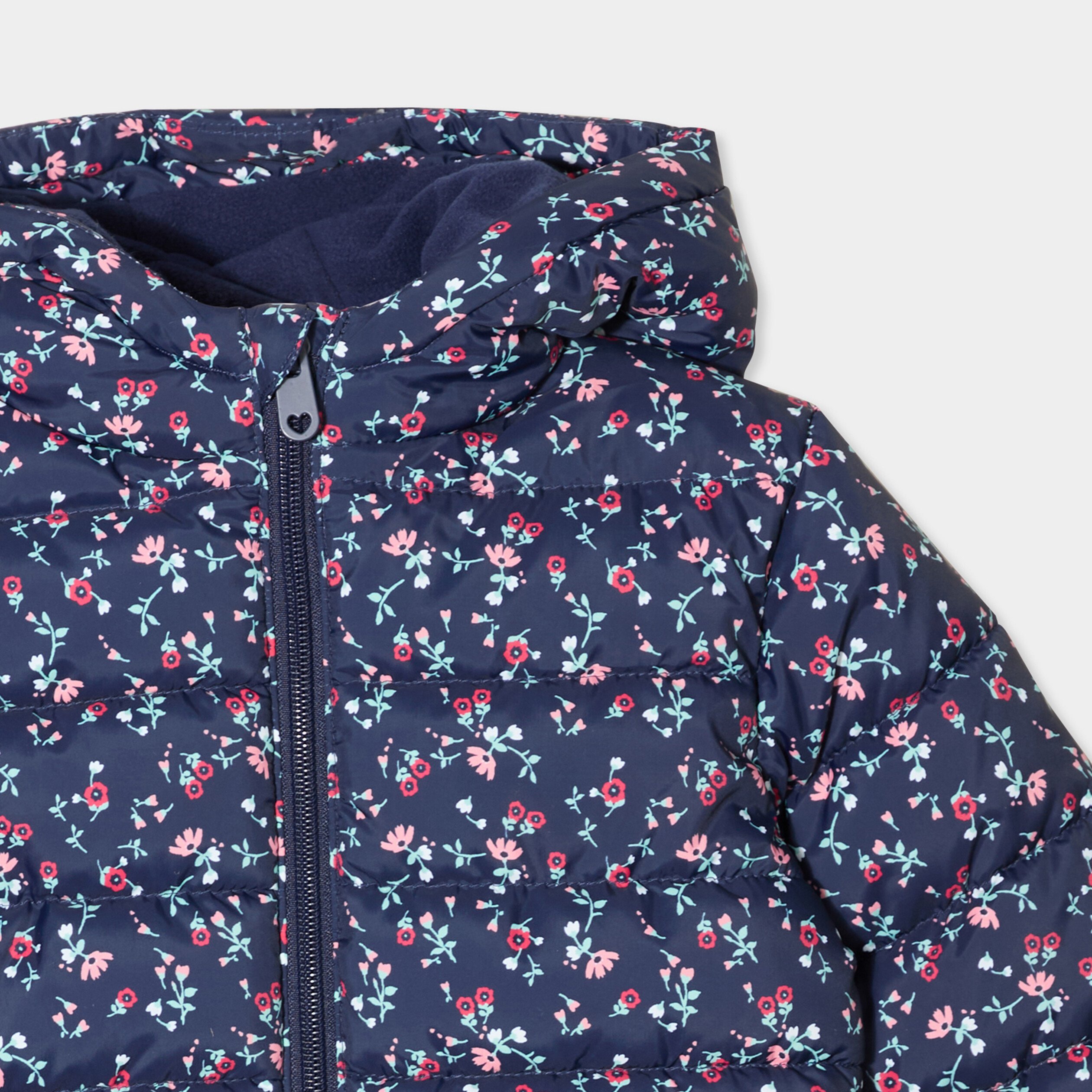 Doudoune à capuche poignets élastiqués bleu marine bébé fille