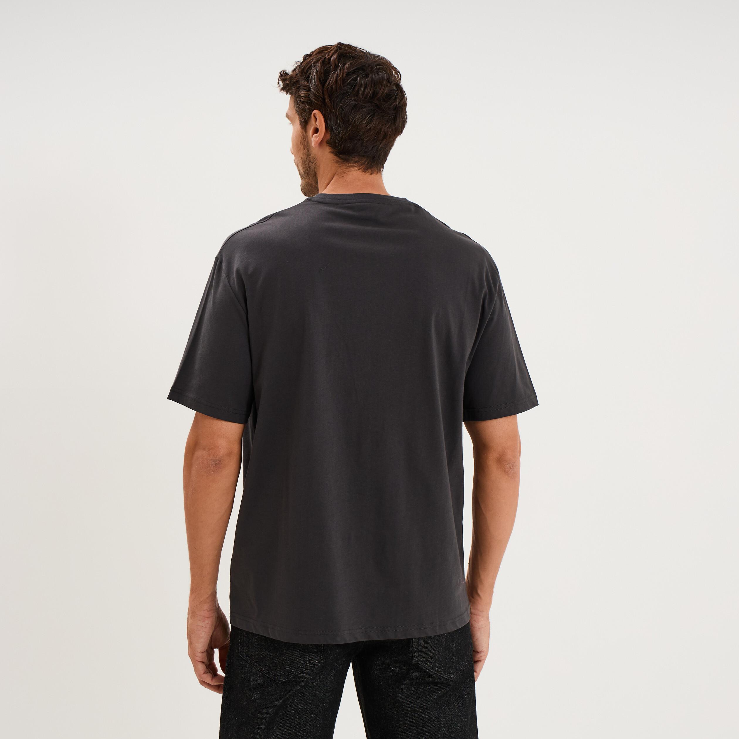 T-shirt regular manches courtes col rond gris fonc&eacute; homme