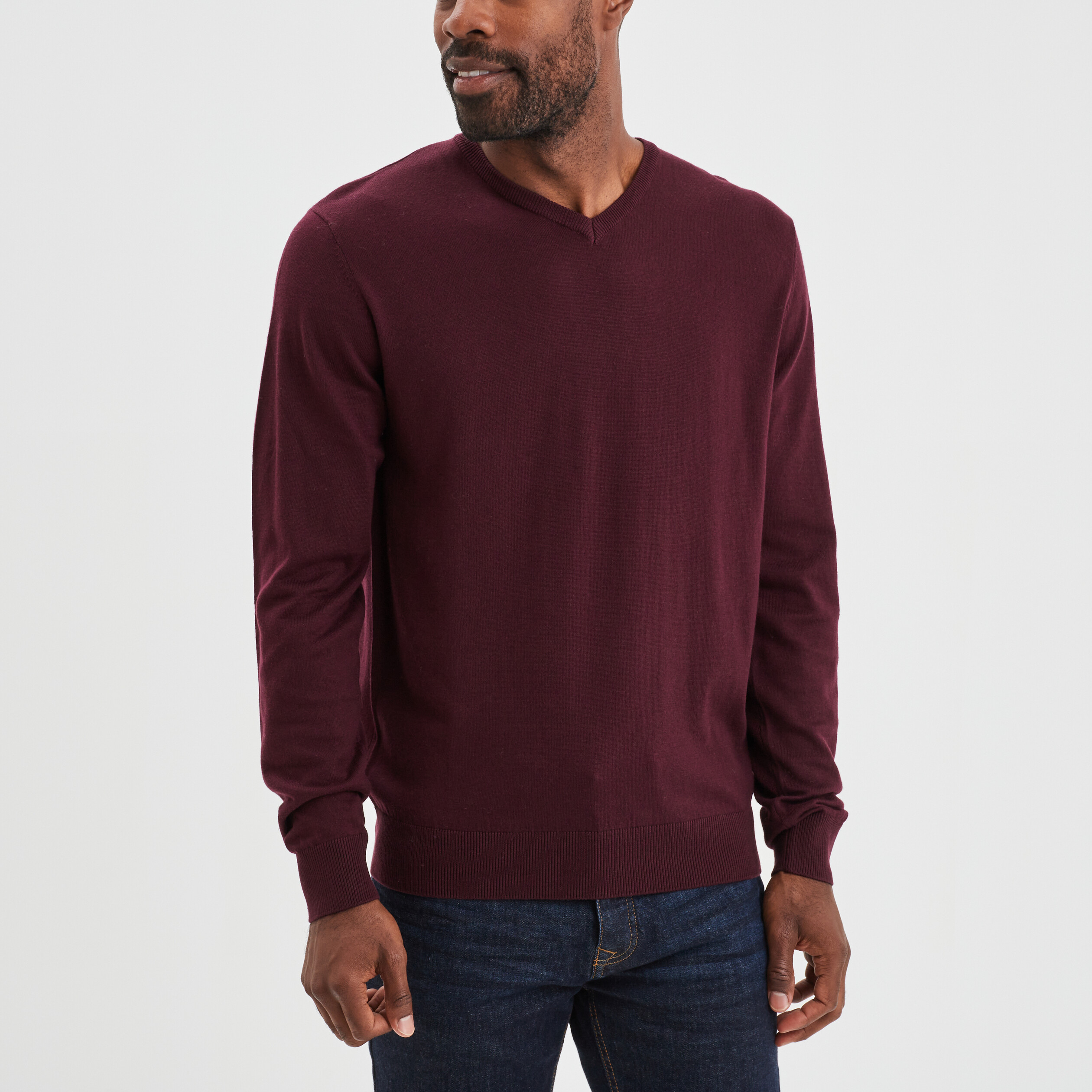 Pull avec col en V prune homme