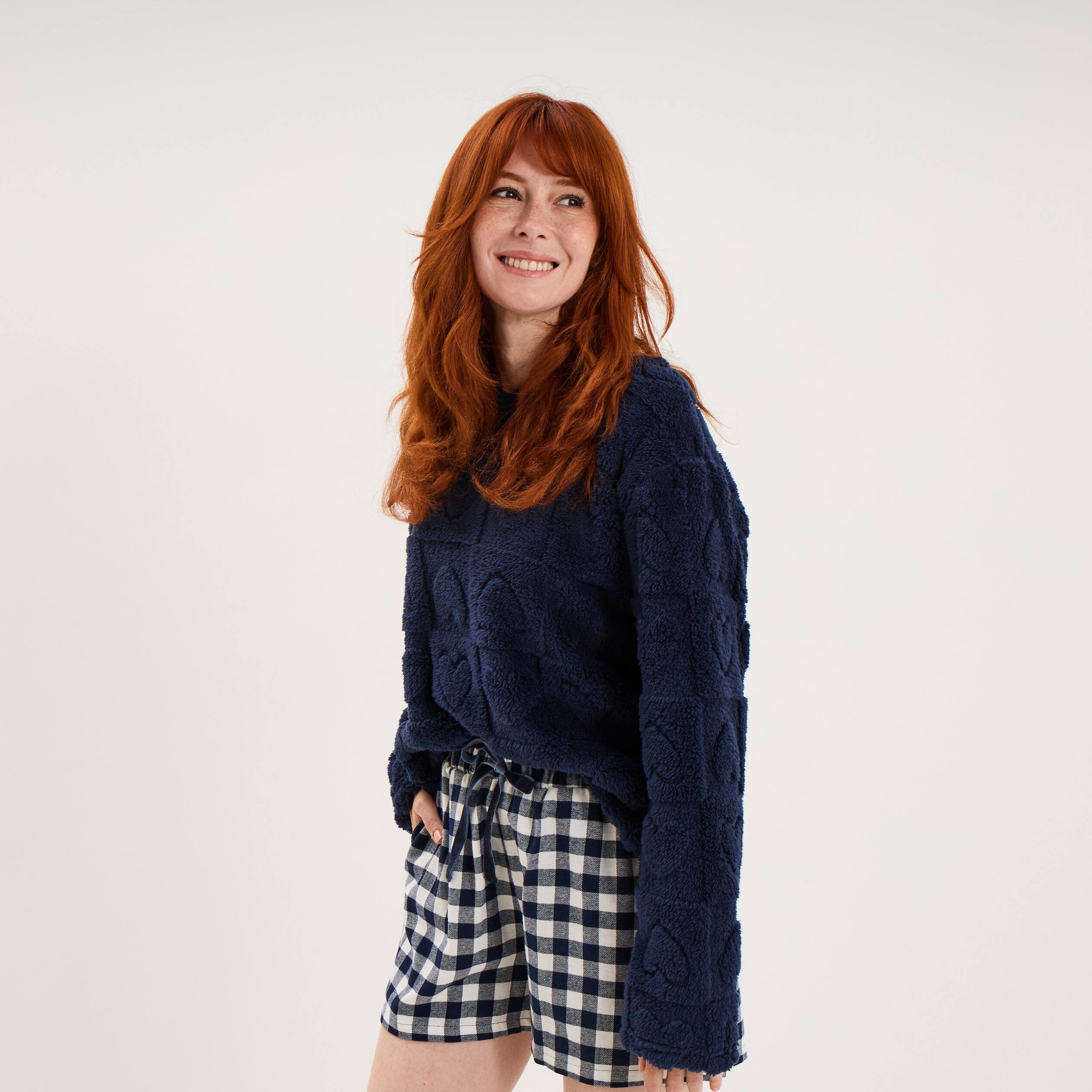 Ensemble pyjama polaire avec short bleu marine femme