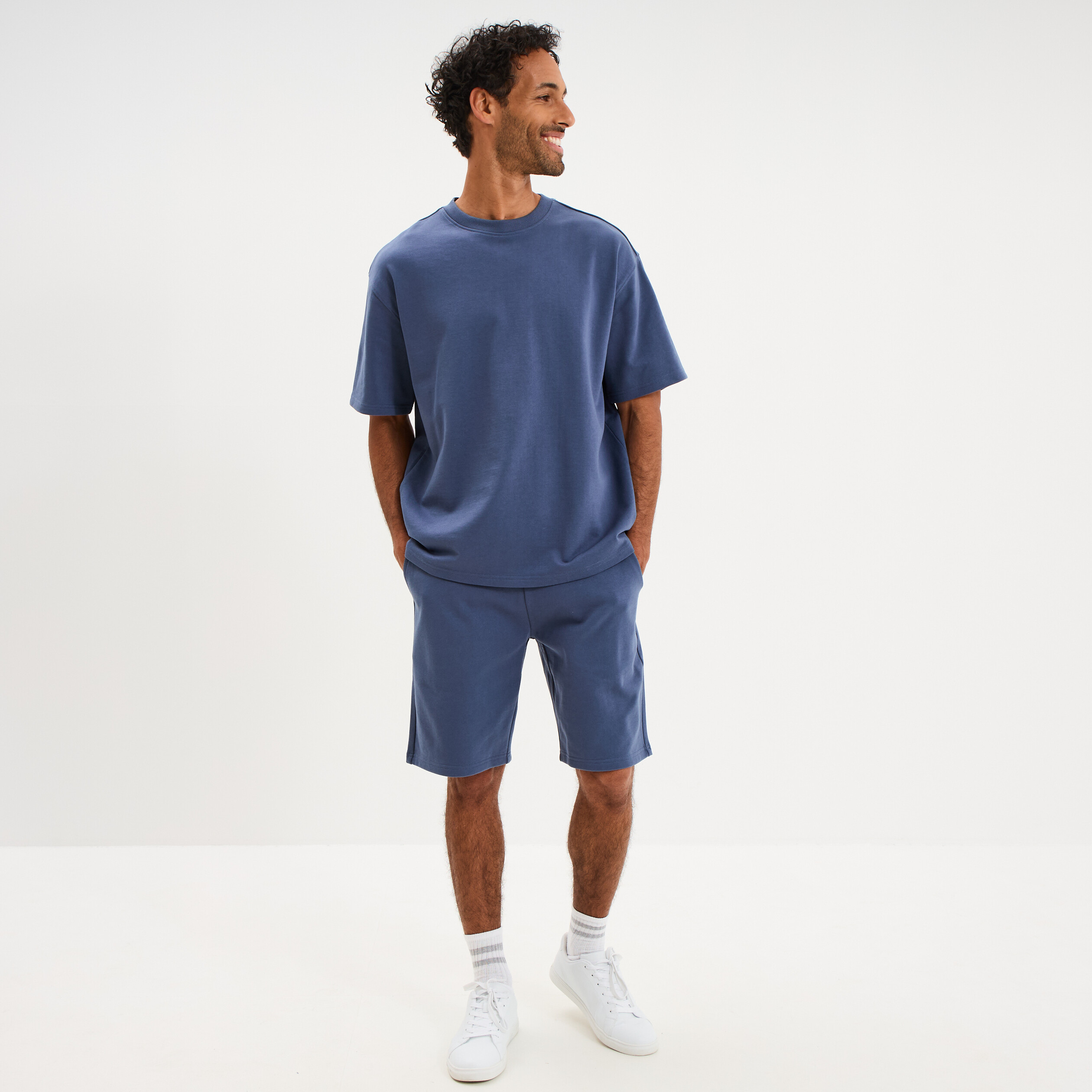 T-shirt col rond droit relax fit bleu homme