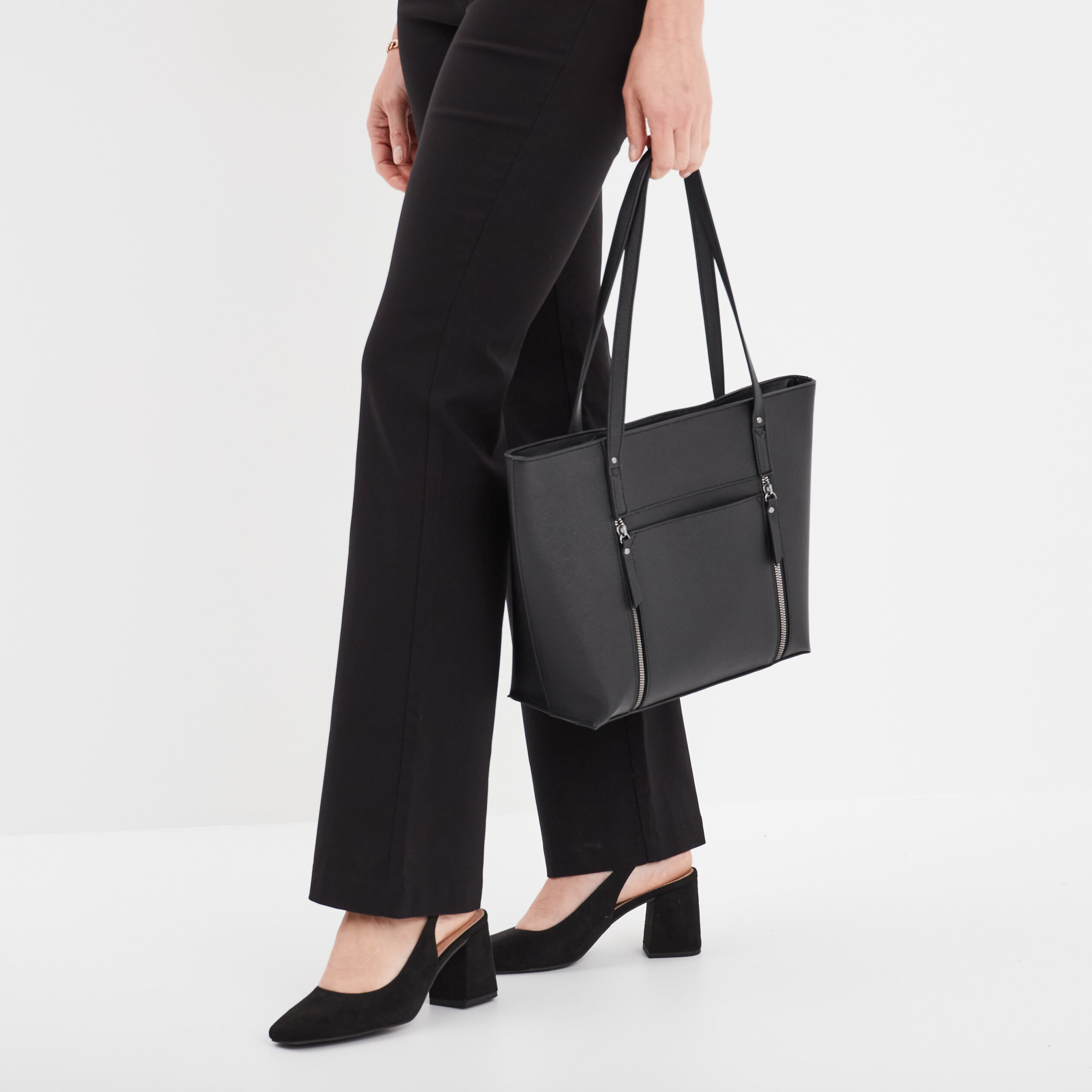 Sac shopper d&eacute;tails zipp&eacute;s noir femme
