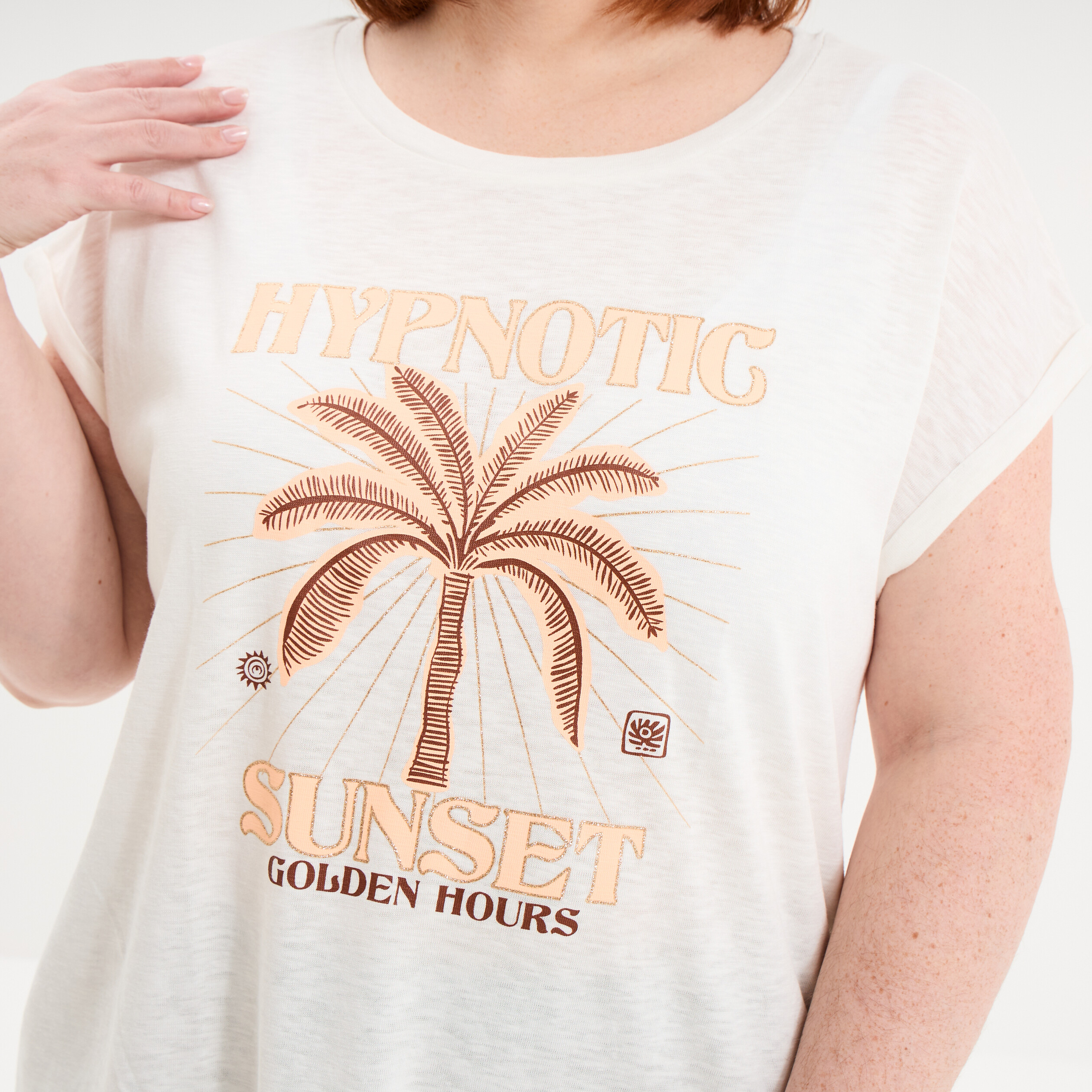 T-shirt droit manches courtes col rond blanc femme grande taille