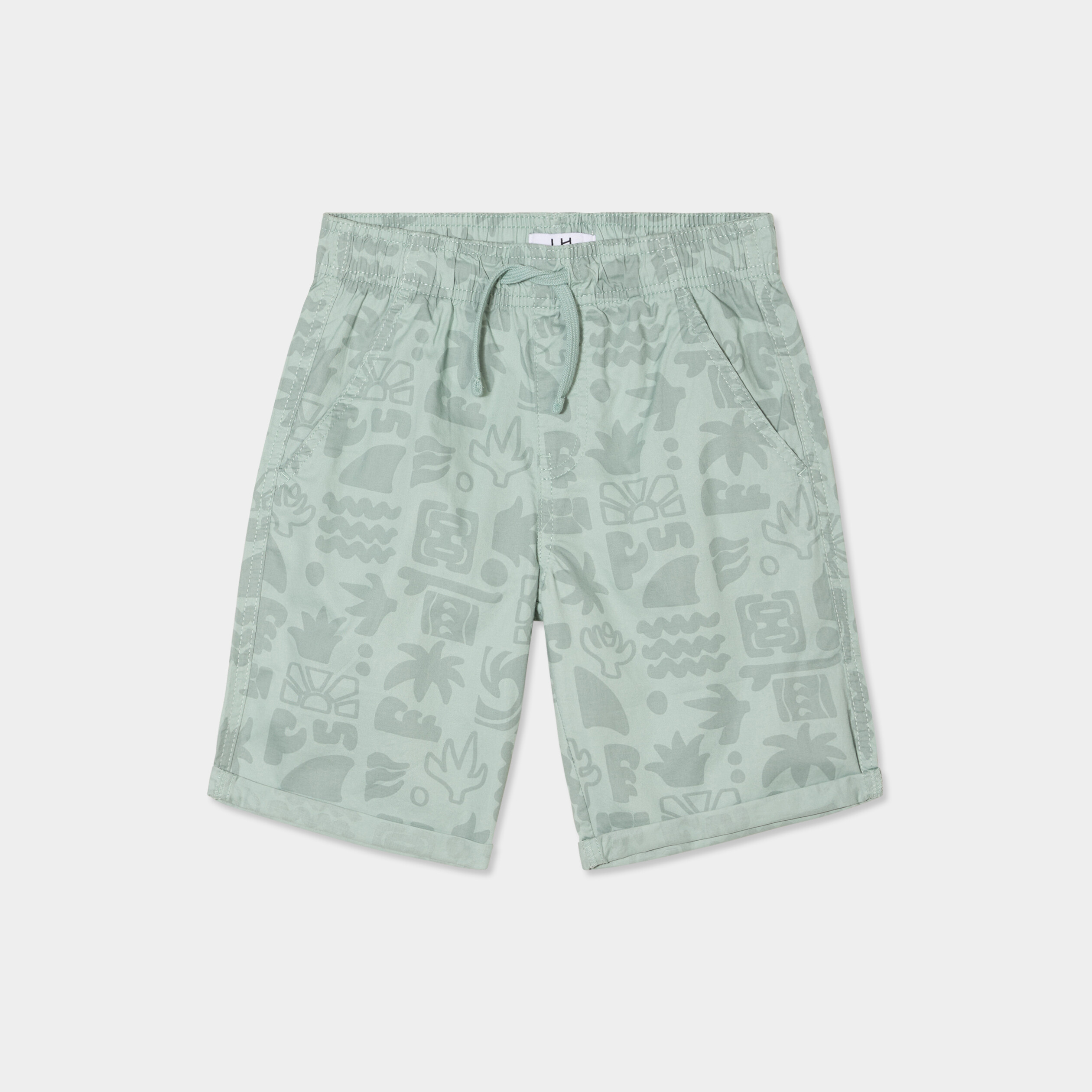 Vertbaudet Short Sergé Taille Élastiquée Bébé Garçon Vert De Gris - 24 Mois (86 Cm), Coton 100%, Cordon Fantaisie