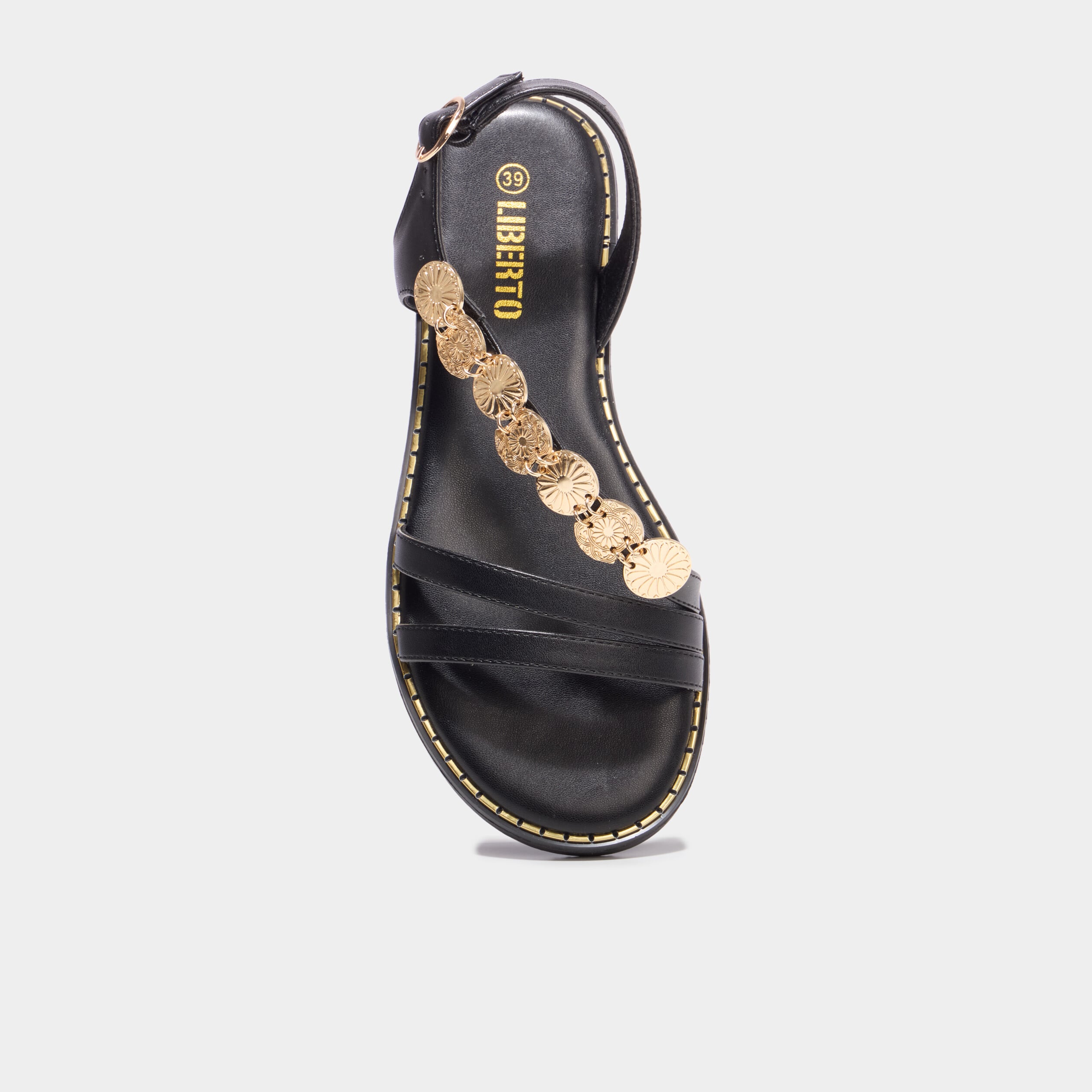 Sandales avec d&eacute;tails bijoux noir femme