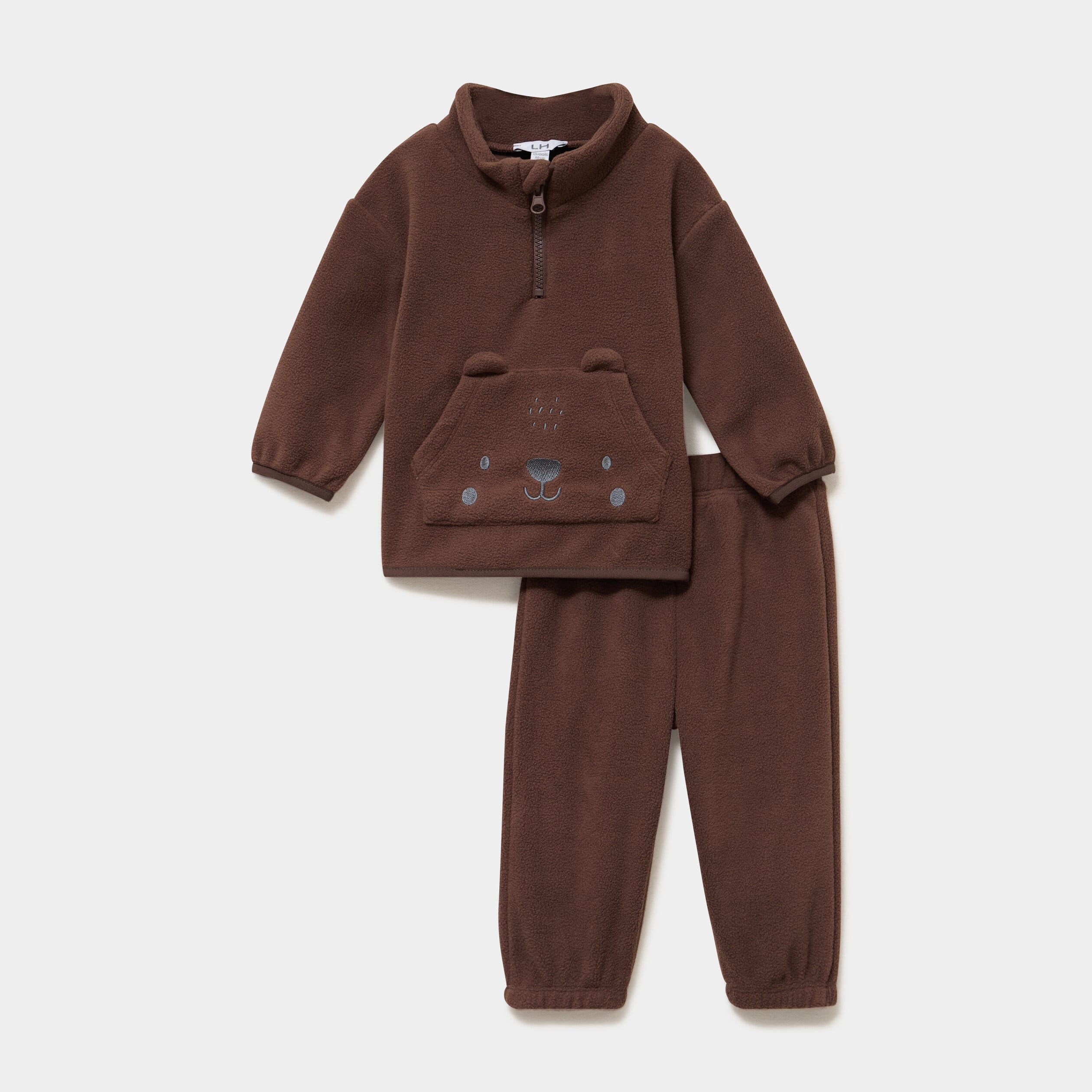Ensemble effet polaire sweat et pantalon marron fonc&eacute; b&eacute;b&eacute; gar&ccedil;on