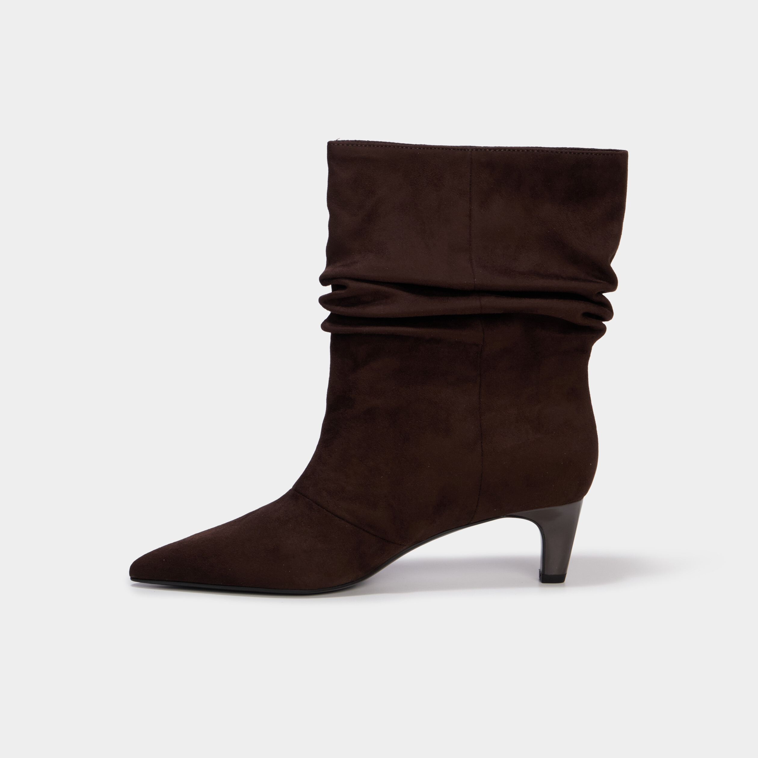 Bottines pliss&eacute;es talon kitten heel marron fonc&eacute; femme