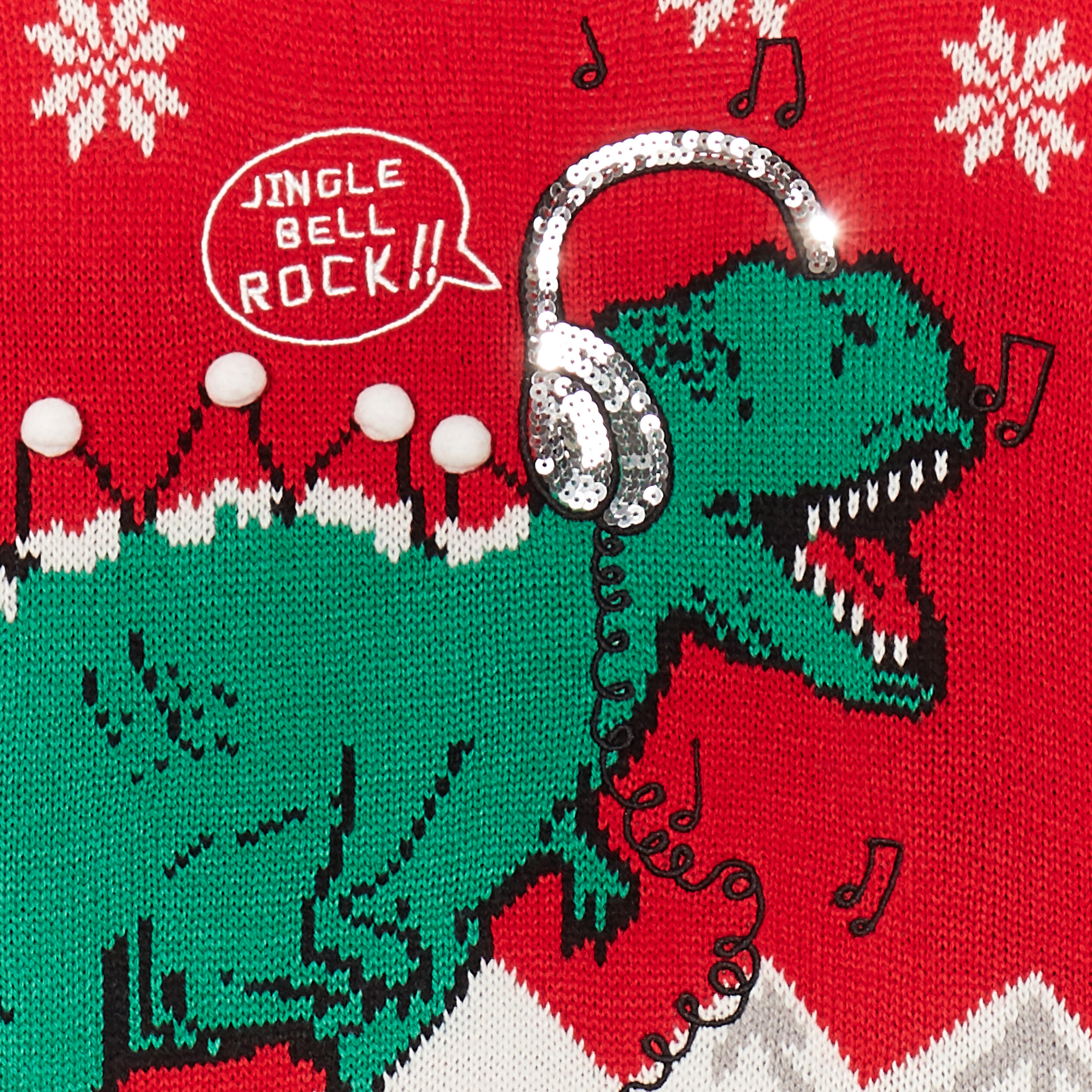 Pull No&euml;l col rond sequins et broderie rouge gar&ccedil;on