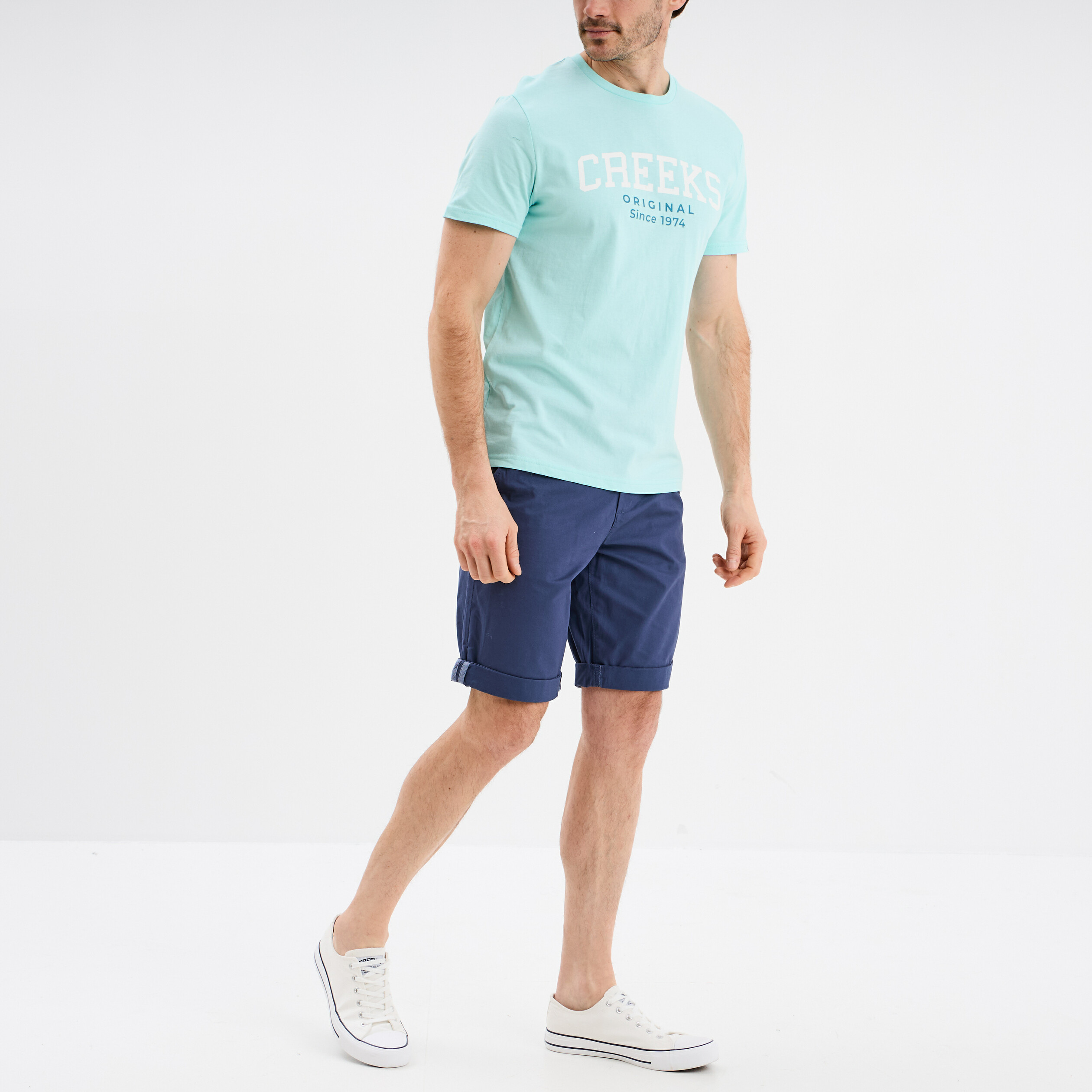 t shirt col rond manches courtes coton bleu turquoise homme T-shirt col rond manches courtes coton bleu turquoise homme