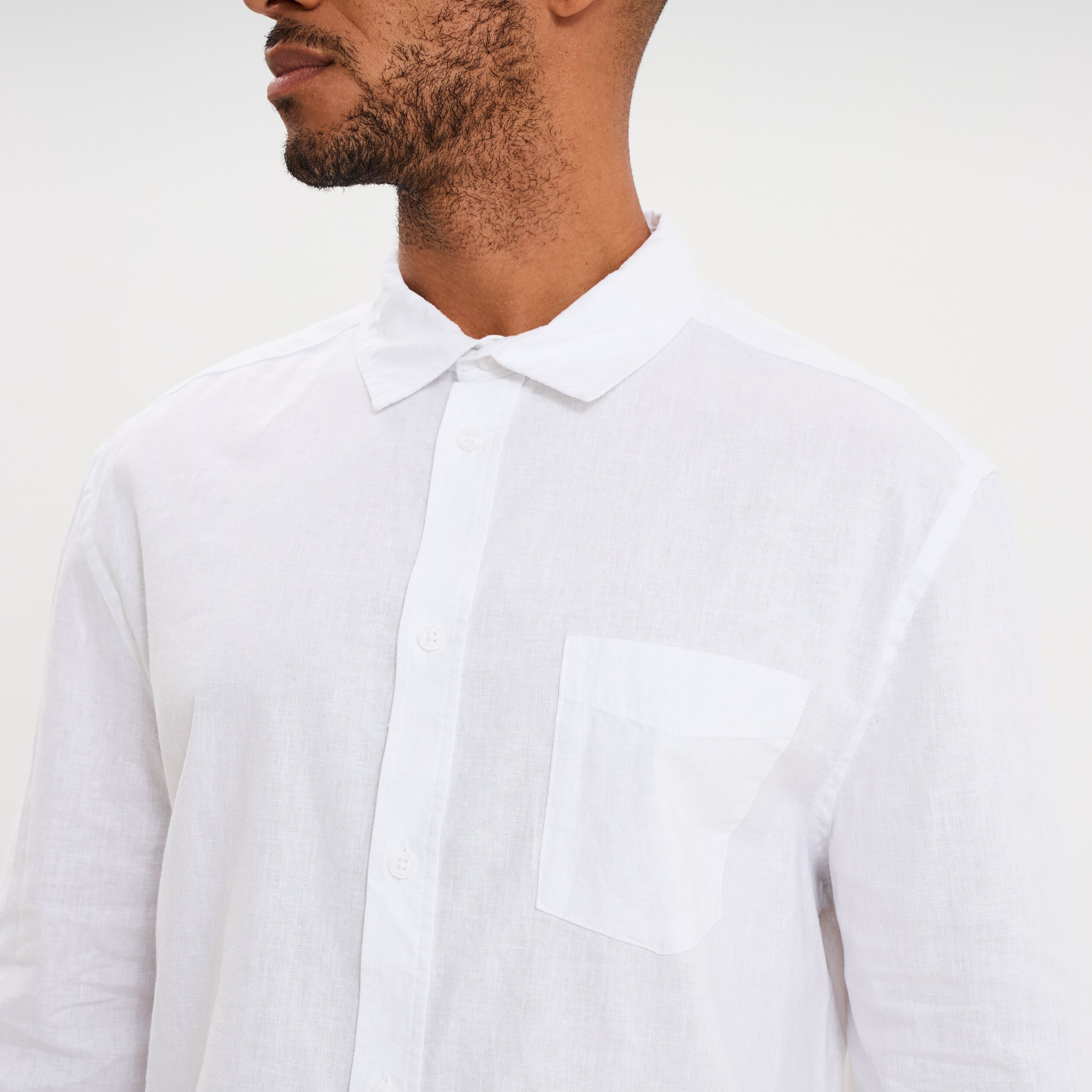 Chemise manches longues lin m&eacute;lang&eacute; blanc homme