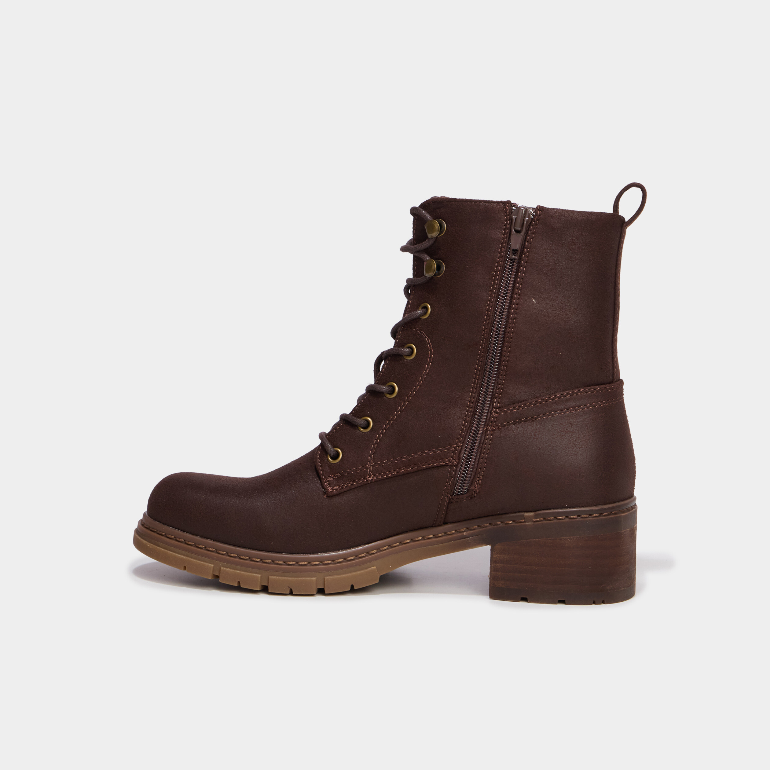 Boots &agrave; lacets et talons marron fonc&eacute; femme