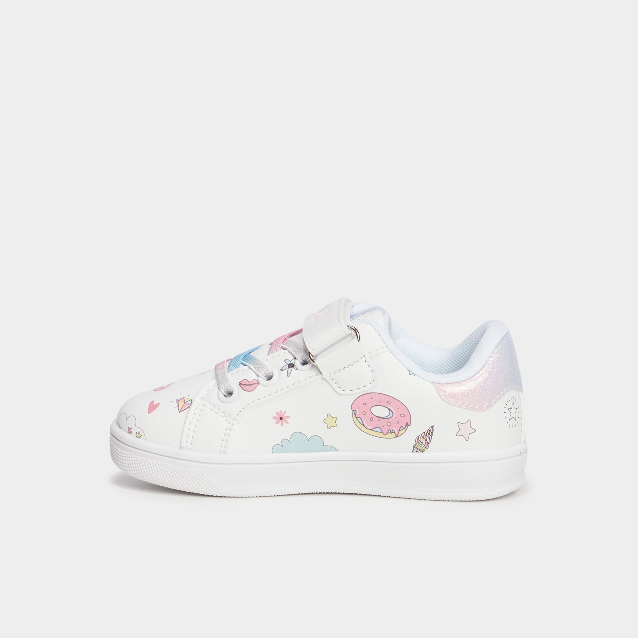 Tennis basses bout renforc&eacute; &agrave; scratchs blanc fille