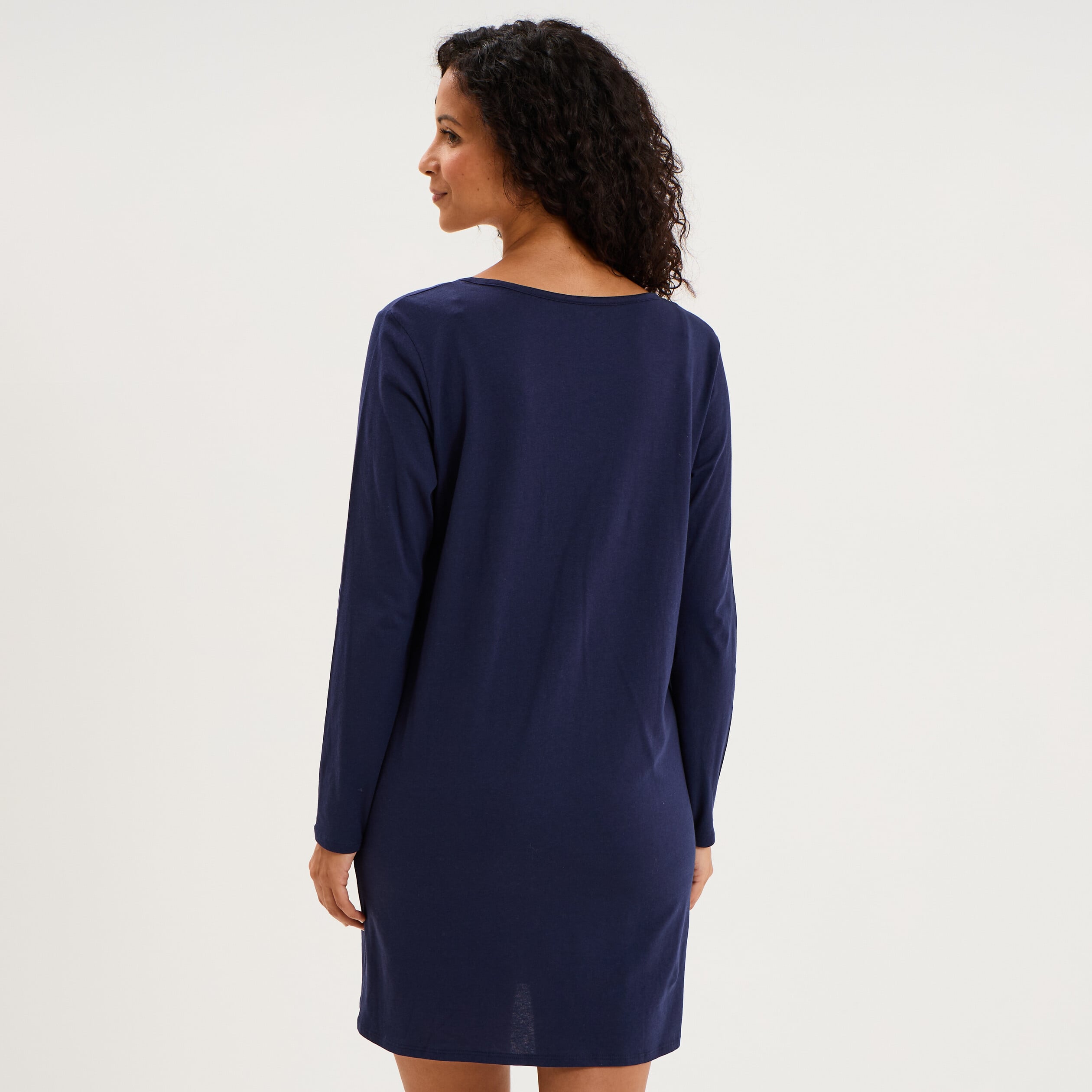 Chemise de nuit manches longues coton bleu marine femme