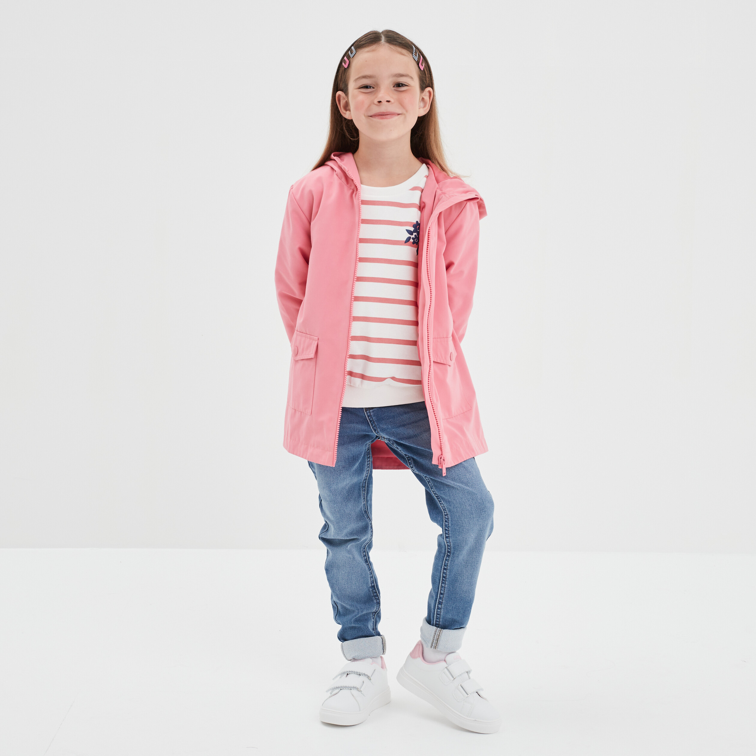 Sweat col rond manches longues blanc fille