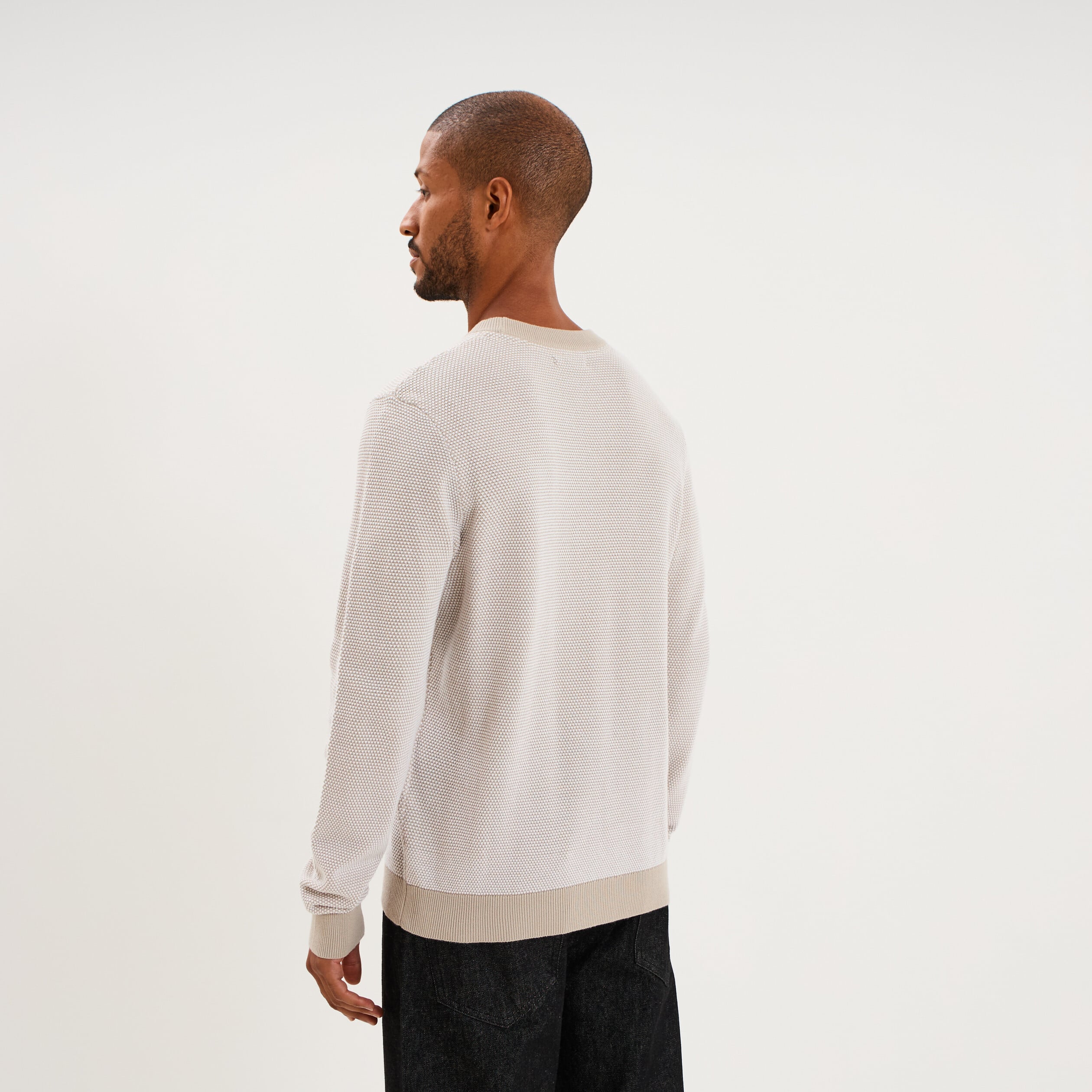 Pull col rond manches longues gris clair homme