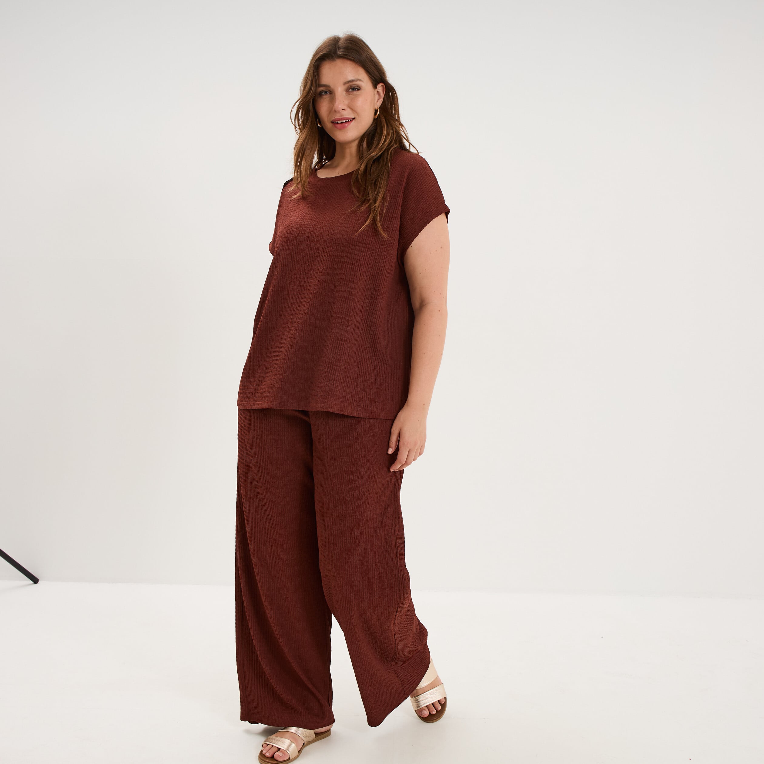 T-shirt manches courtes gaze de coton bordeaux femme grande taille