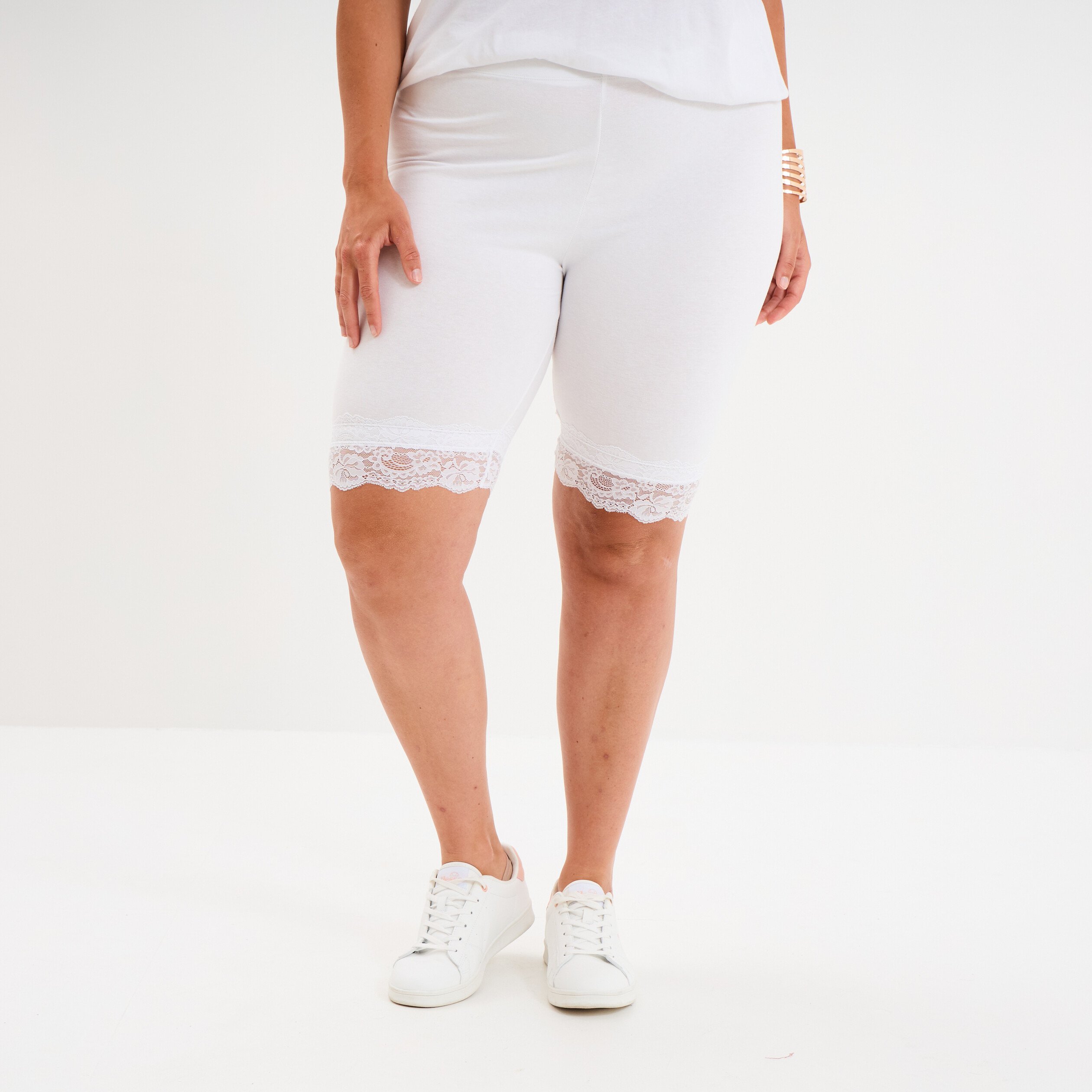 legging court cycliste a dentelle blanc femmegt Legging court cycliste à dentelle blanc femme grande taille