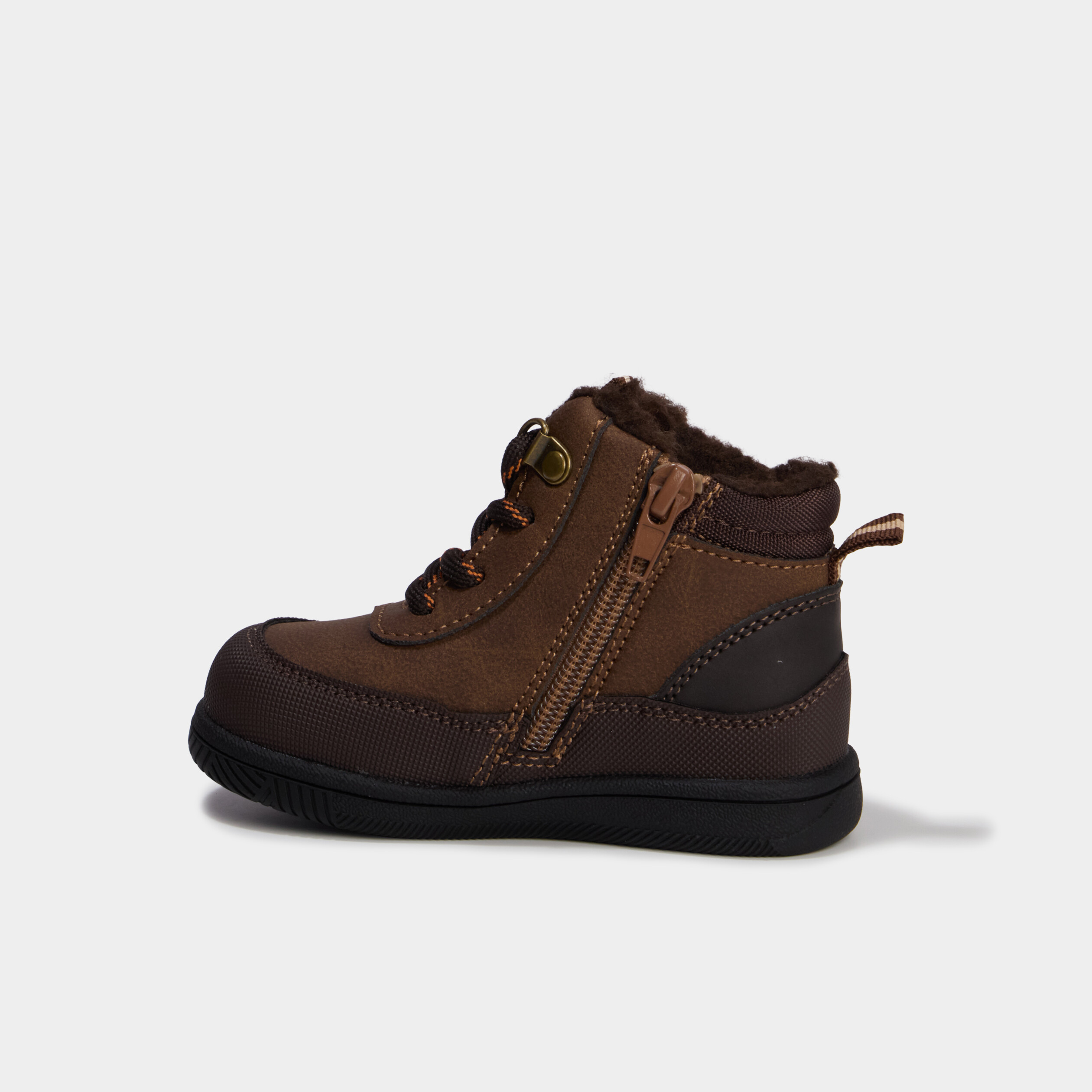 Bottines montantes fourr&eacute;es zipp&eacute;es marron b&eacute;b&eacute; gar&ccedil;on